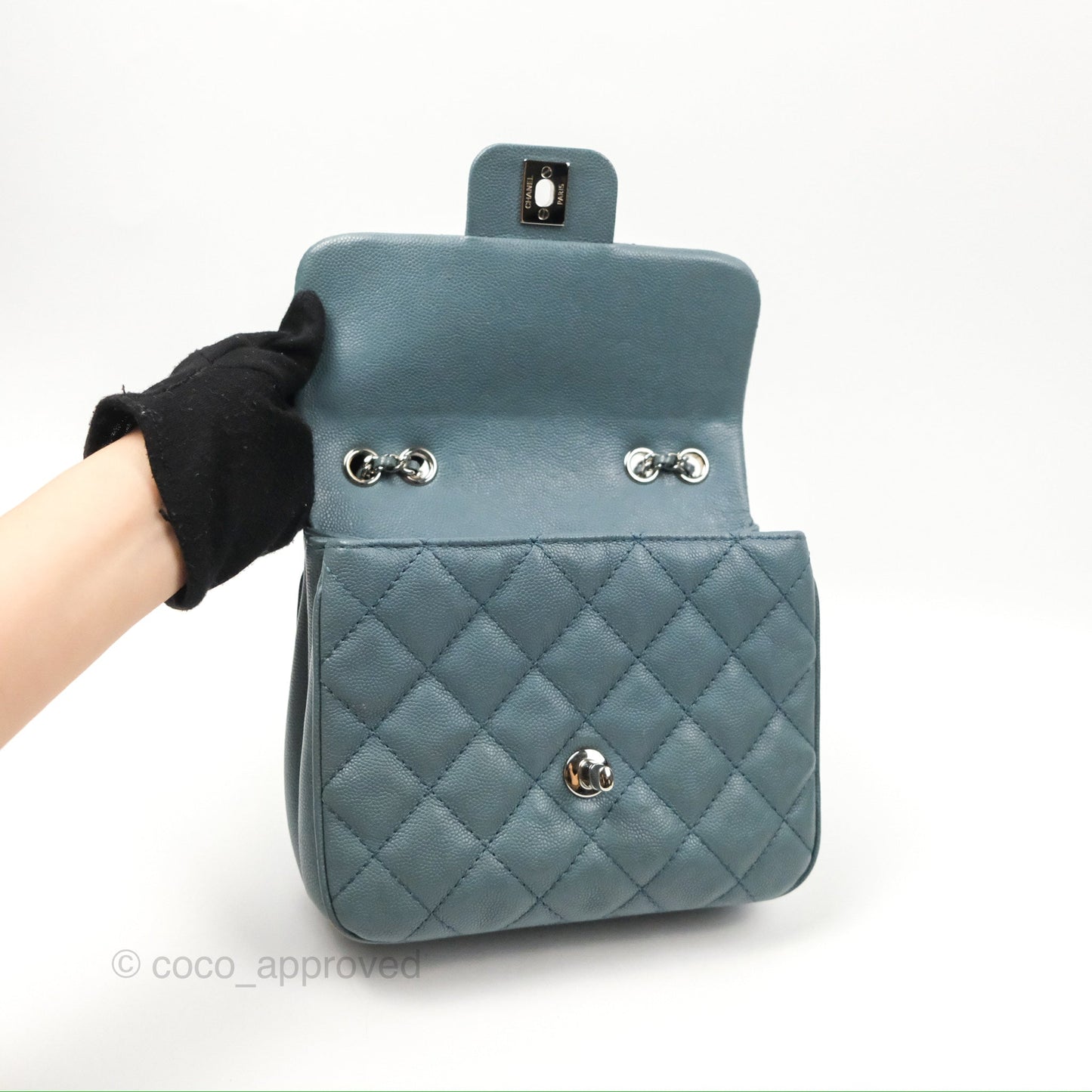 Chanel Quilted Small Urban Companion Flap Bag Blue Caviar Silver Hardware