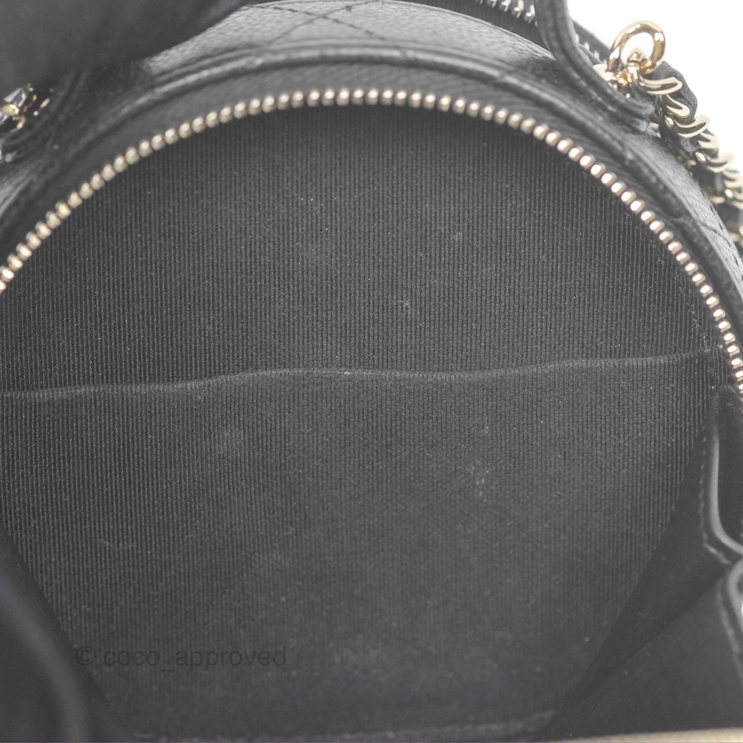 Chanel Mini Round Vanity Bag Handle With Care Black Caviar 22C