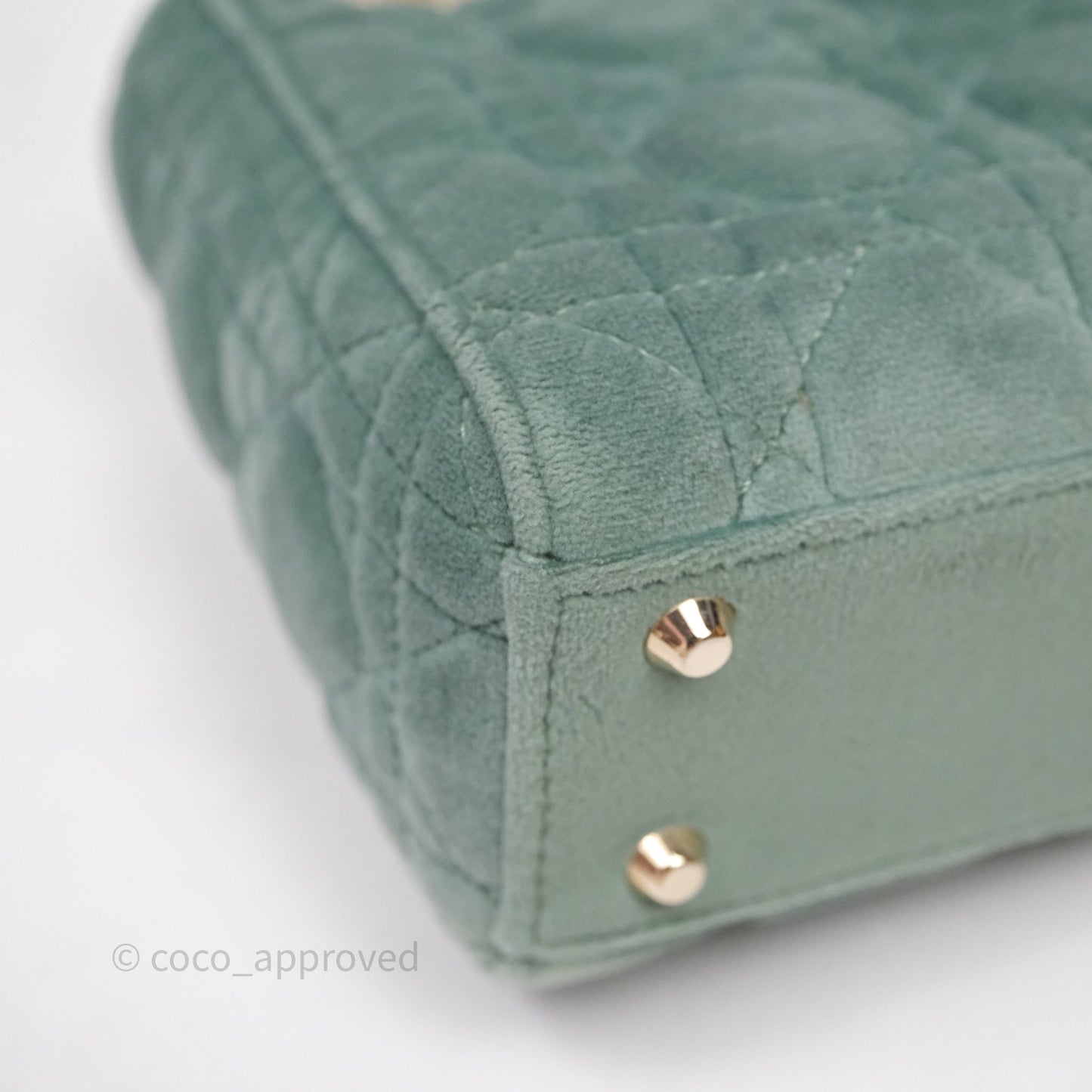 Christian Dior Mini Lady Dior Green Suede Cannage Gold Hardware