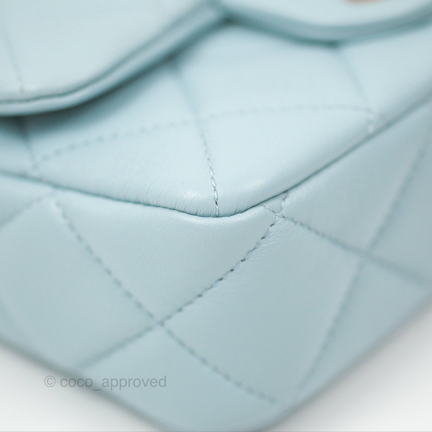 Chanel Quilted Enamel Pending CC Mini Square Flap Baby Blue Lambskin 22P