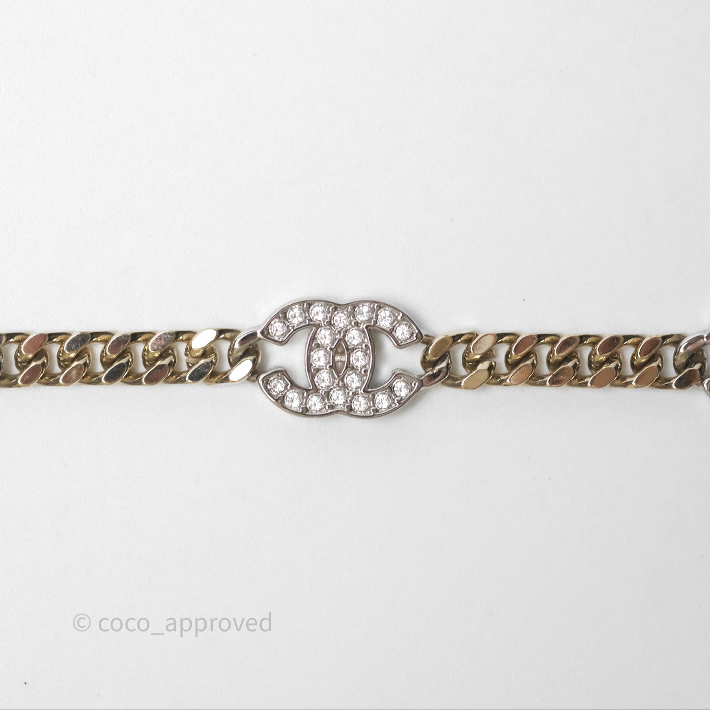 Chanel Silver CC Crystal Chain Choker Gold Tone 24V