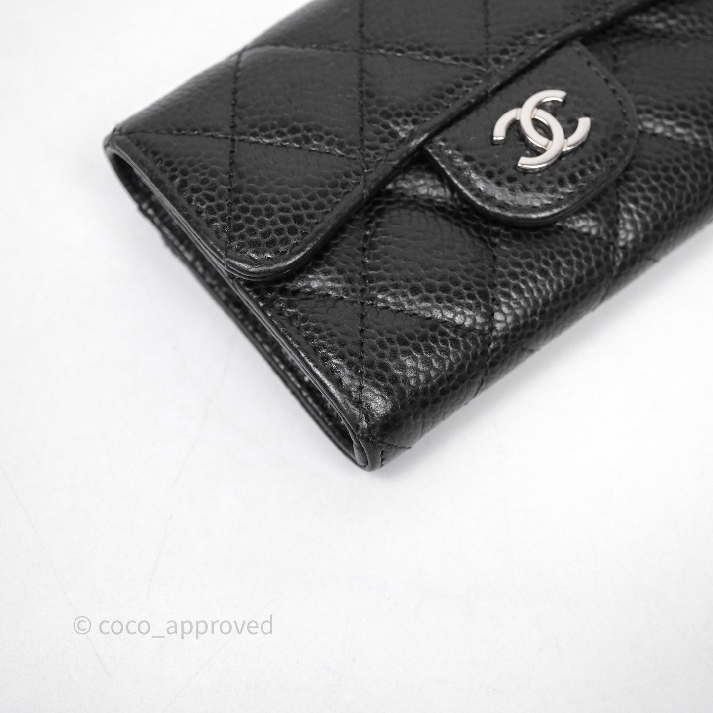 Chanel Quilted Flap Card Holder Black Caviar Silver Hardware