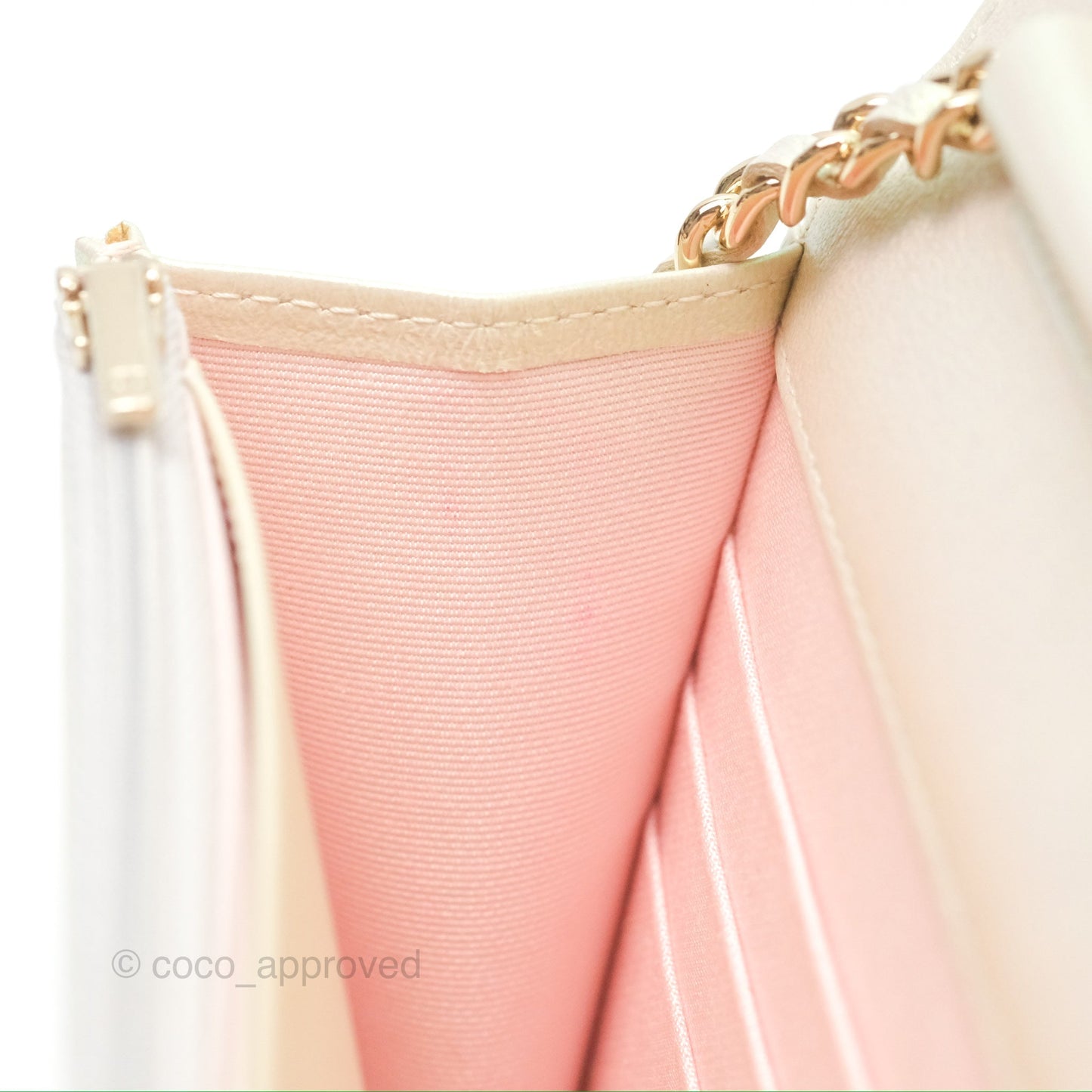 Chanel Quilted Wallet on Chain WOC Iridescent Ivory Gold Hardware 20A