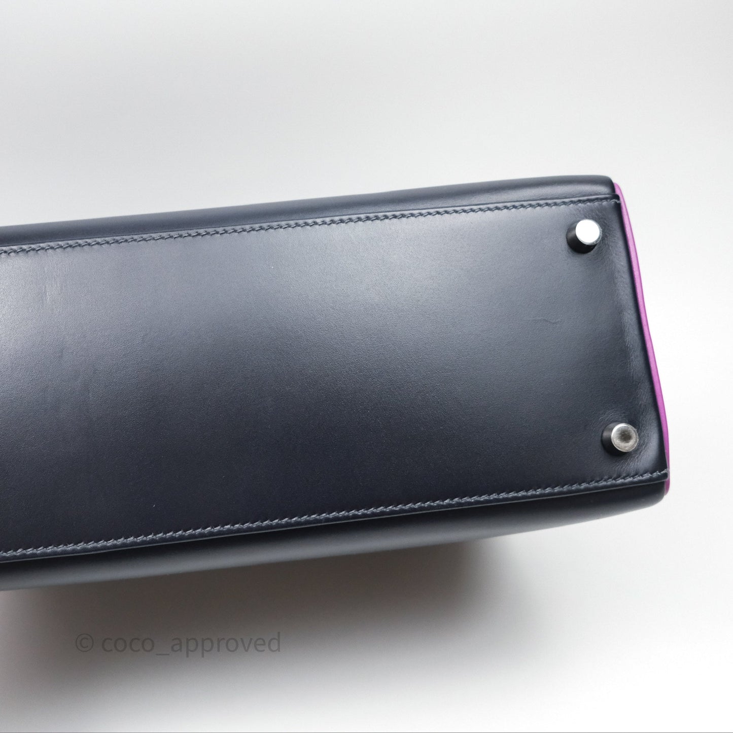 Hermès Vintage Kelly 32 Retourn Navy/Purple Box Leather Palladium Hardware