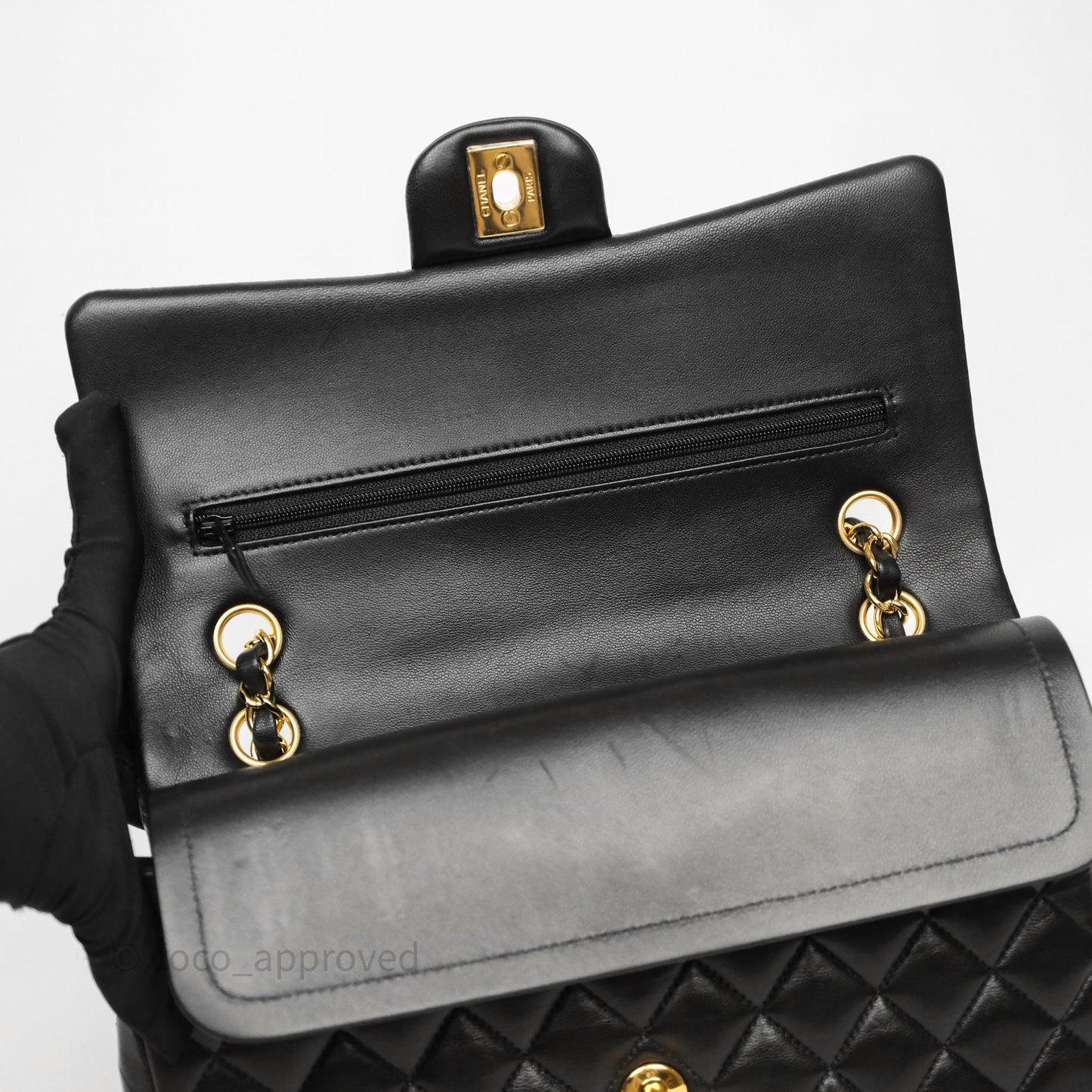 Chanel Classic M/L Medium Flap Quilted Black Lambskin Gold Hardware