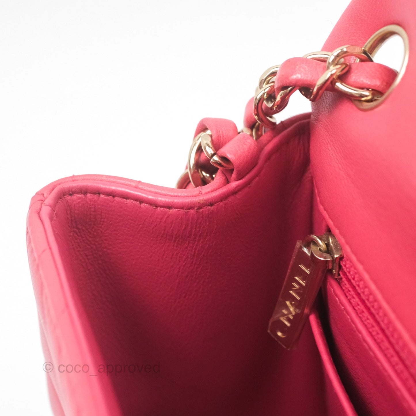 Chanel Mini Square Flap Chevron Dark Pink Lambskin Gold Hardware
