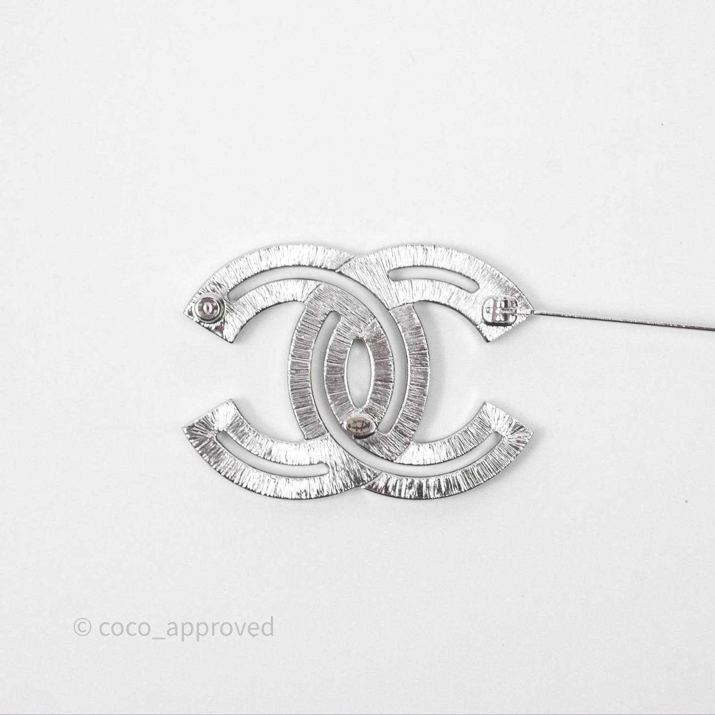 Chanel Crystal CC Brooch Silver Tone 22P