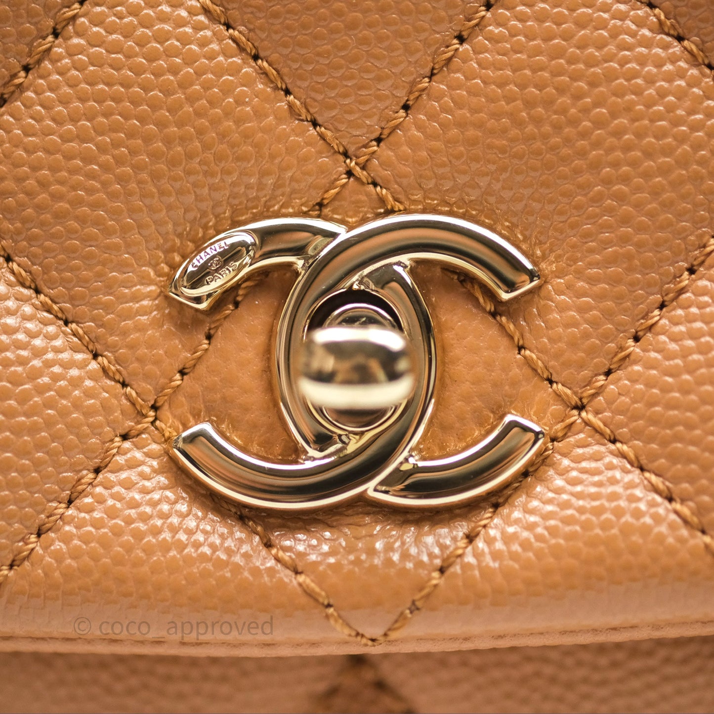 Chanel Small Coco Handle Dark Beige Caramel Caviar Gold Hardware