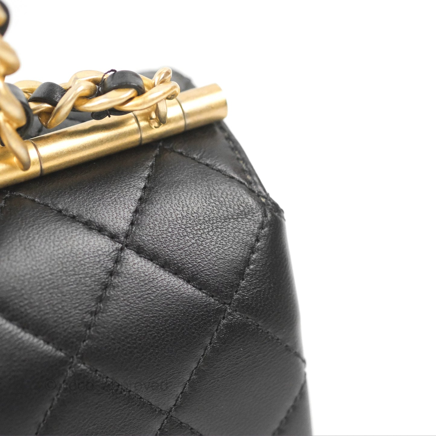Chanel La Parisienne Top Handle Flap Bag Black Lambskin Aged Gold Hardware