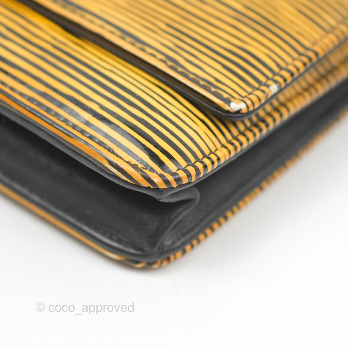 Chanel Wallet on Chain Yellow Black Striped Patent Silver Hardware