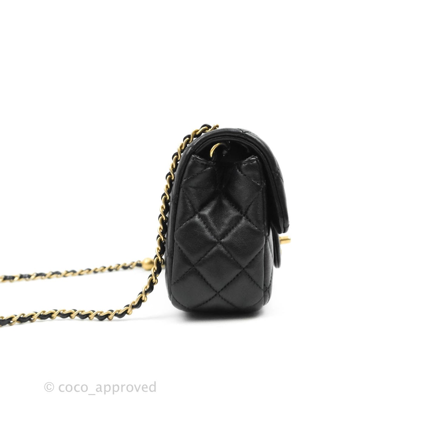 Chanel Mini Rectangular Pearl Crush Quilted Black Lambskin Gold Hardware
