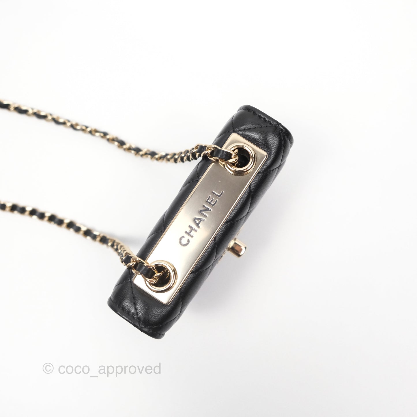 Chanel Mini Quilted Trendy CC Card Holder With Chain Black Lambskin Gold Hardware