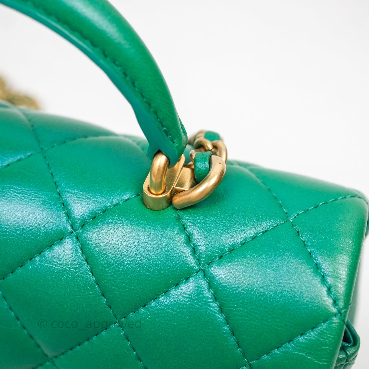 Chanel Top Handle Mini Rectangular Flap Bag Iridescent Green Lambskin Aged Gold Hardware