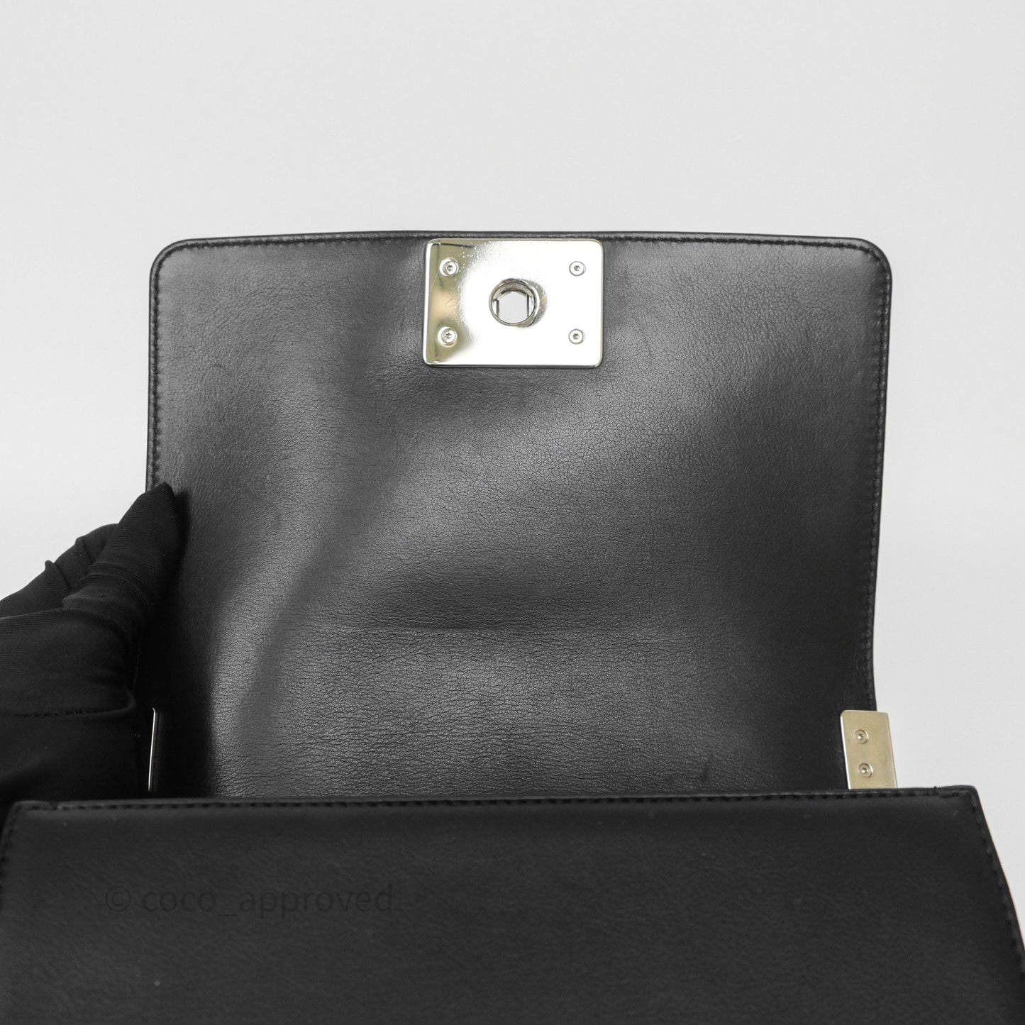 Chanel Small Boy Chevron Black Calfskin Silver Hardware