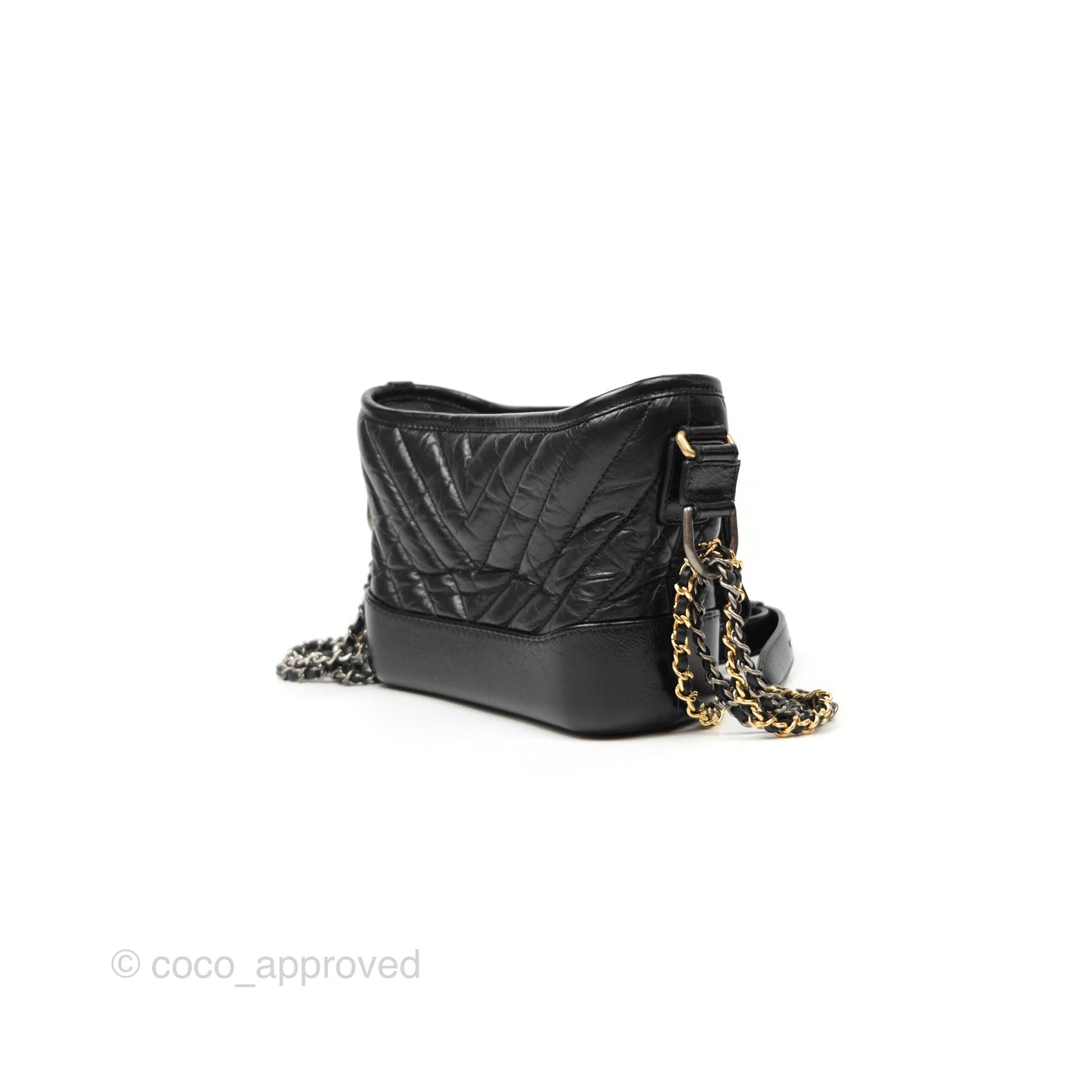 Chanel Chevron Small Gabrielle Hobo Black Aged Calfskin Mixed Hardware