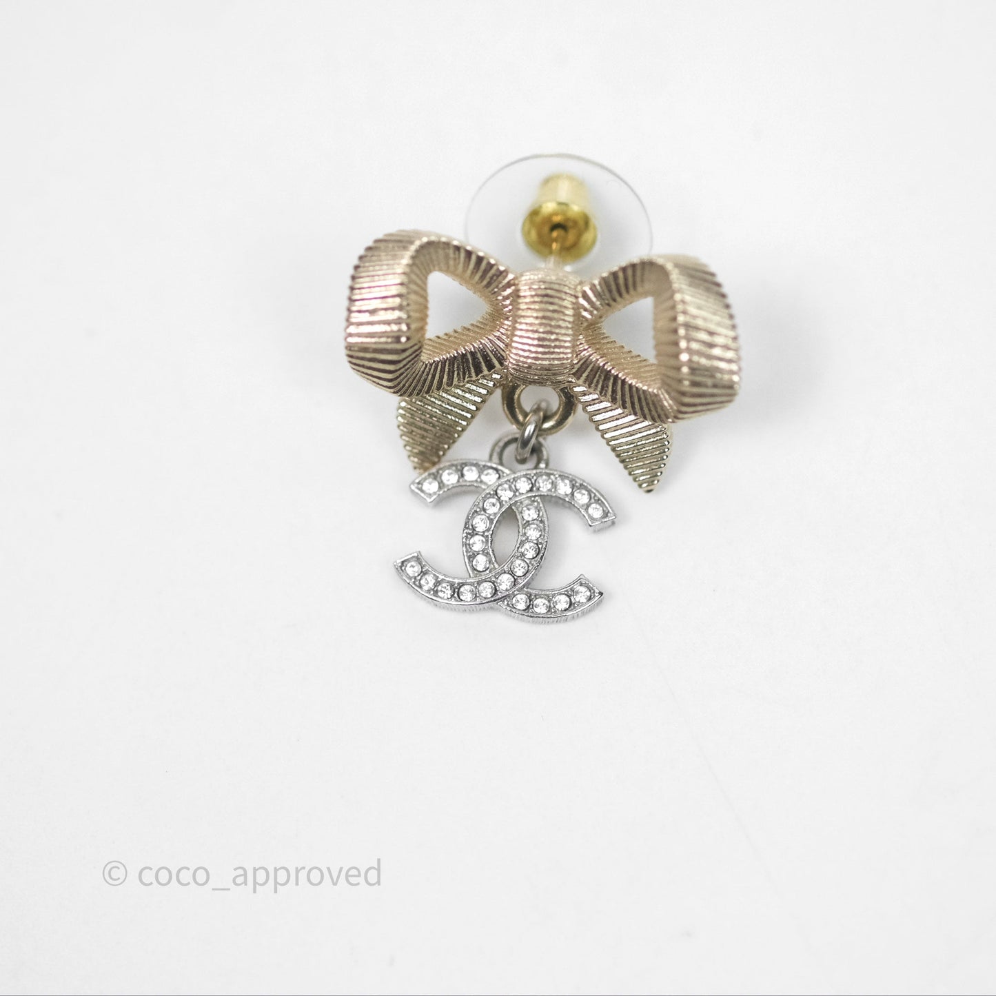Chanel Bow Knot Crystal CC Drop Earrings 24K
