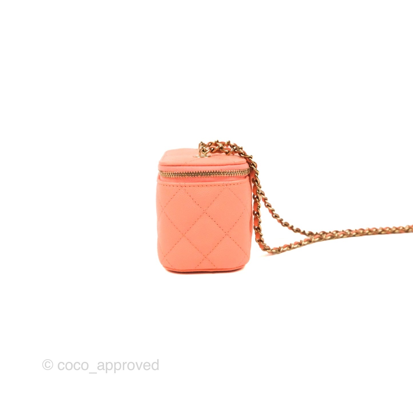 Chanel Mini Vanity With Chain Coral Pink Caviar Gold Hardware