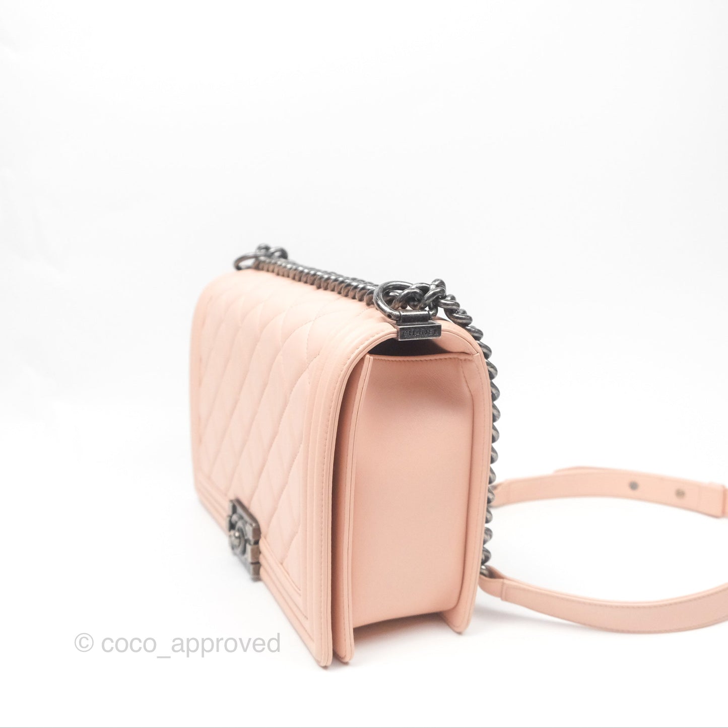 Chanel Quilted New Medium Boy Pink Lambskin Ruthenium Hardware
