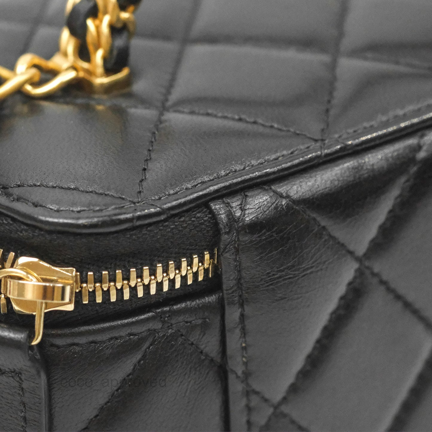 Chanel Vanity Rectangular with Top Handle Black Lambskin Aged Gold Hardware