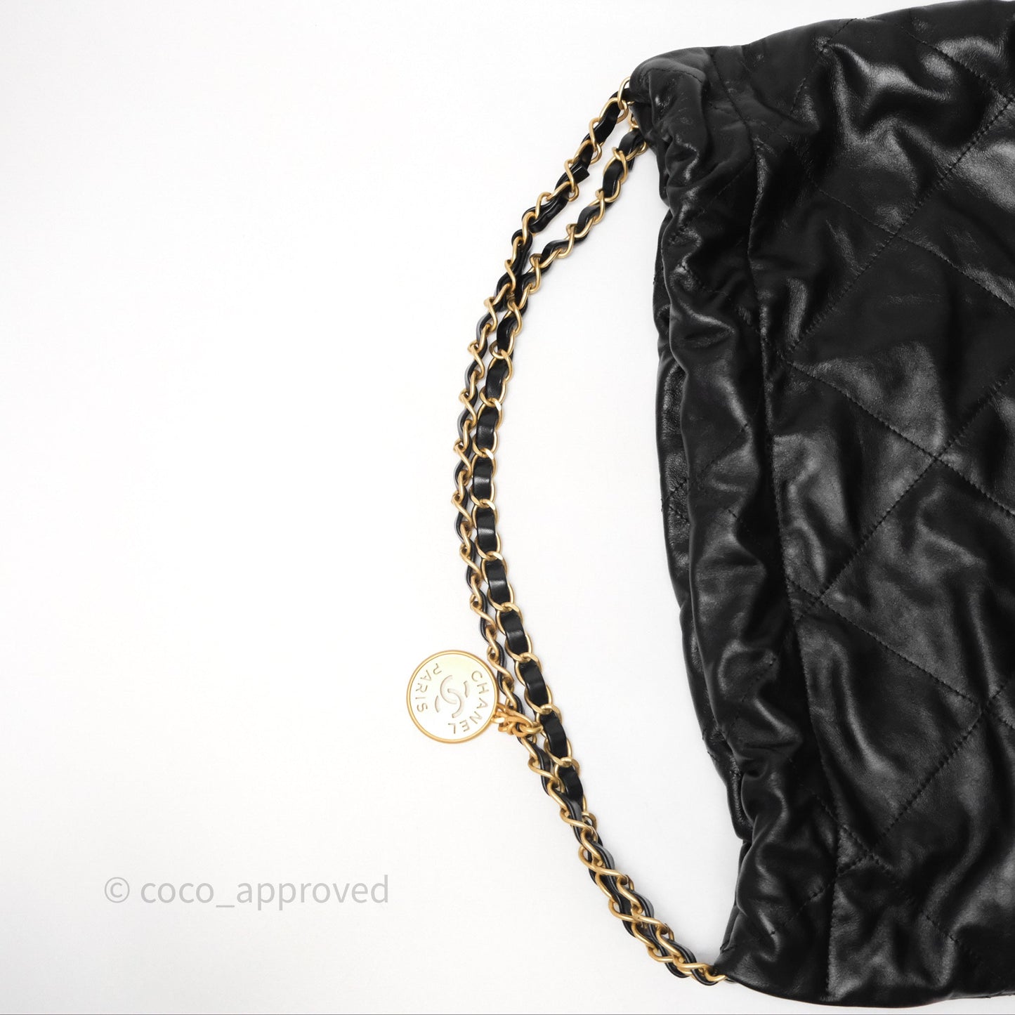 Chanel 22 Bag Medium Black Crumpled Calfskin Aged Gold Hardware
