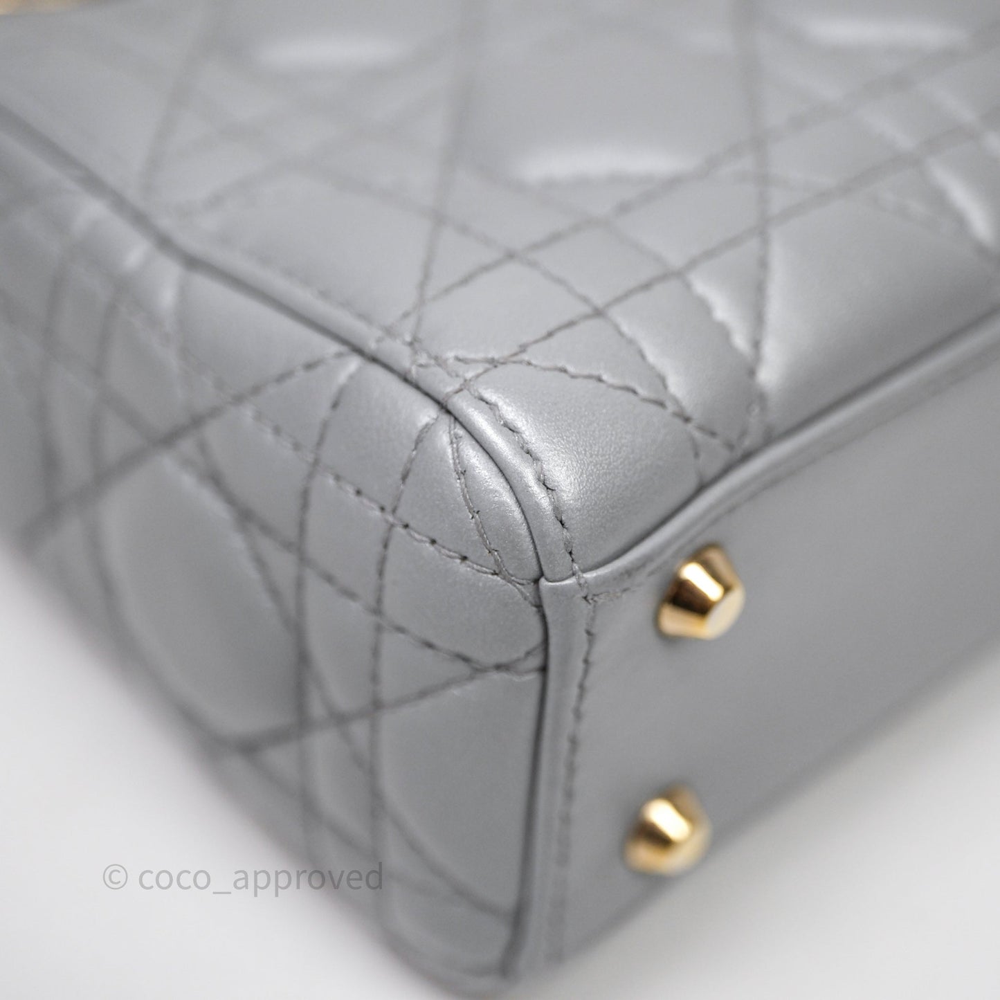 Christian Dior Mini Lady Dior Iridescent Grey Lambskin Cannage Gold Hardware