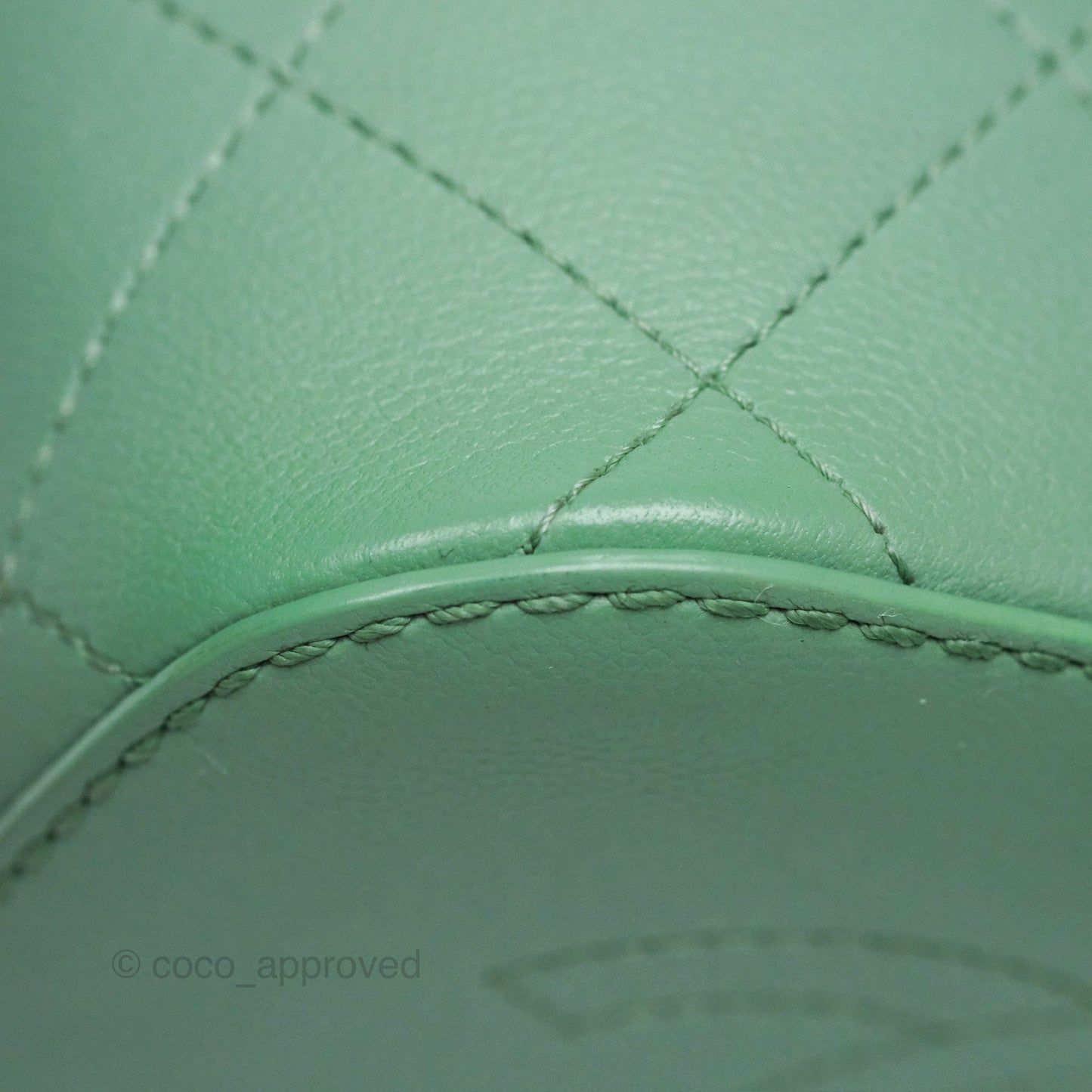 Chanel Drawstring Bucket Bag Quilted Green Caviar Aged Gold Hardware