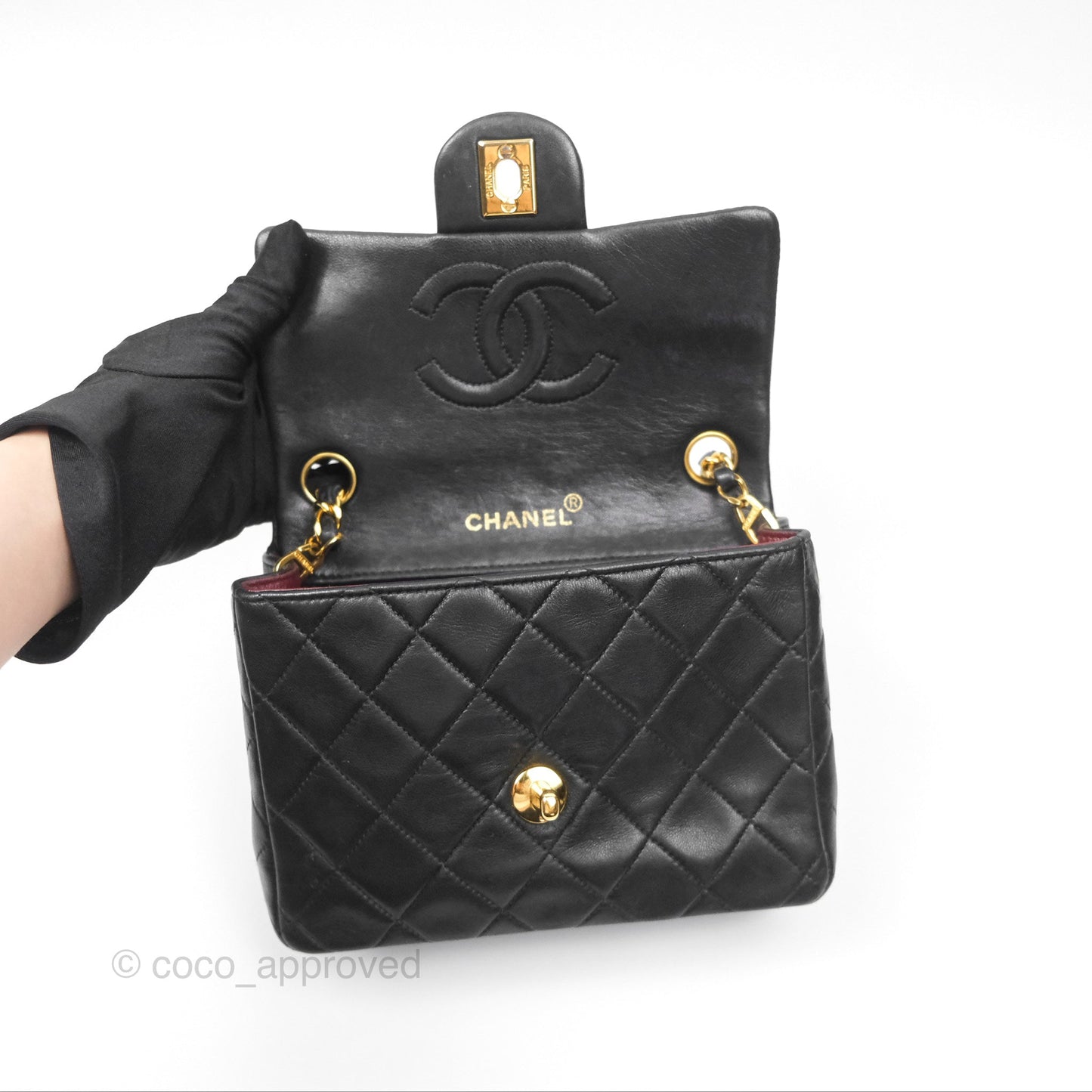Chanel Vintage Mini Square Black Lambskin 24K Gold Hardware