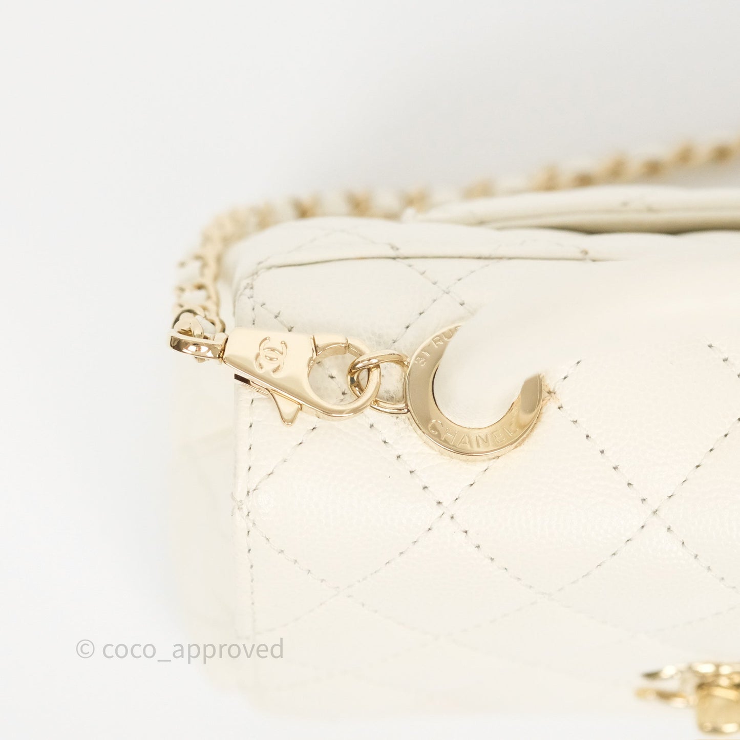 Chanel Mini Coco Handle Quilted Ivory White Caviar Gold Hardware