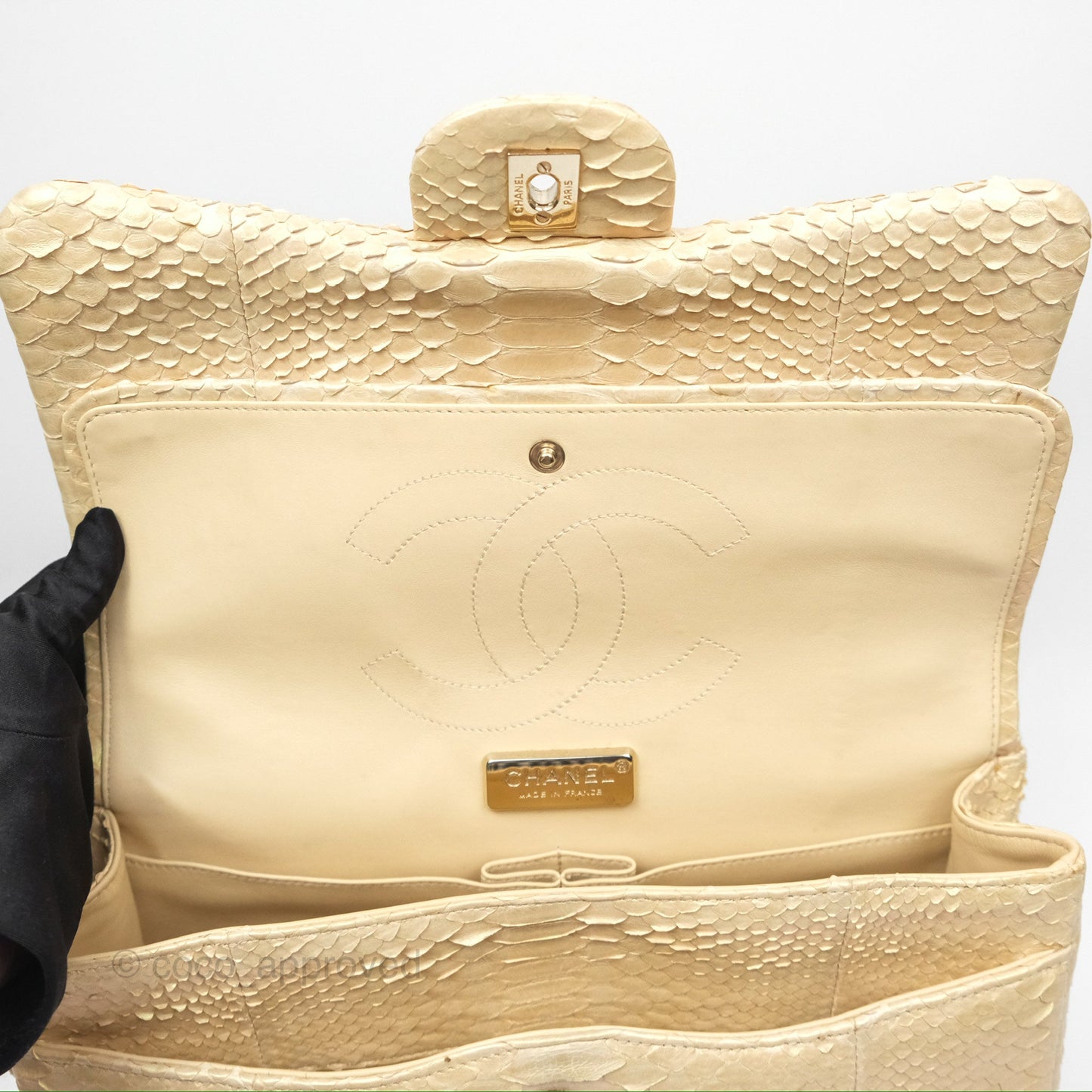Chanel Jumbo Double Flap Iridescent Gold Python Gold Hardware⁣⁣