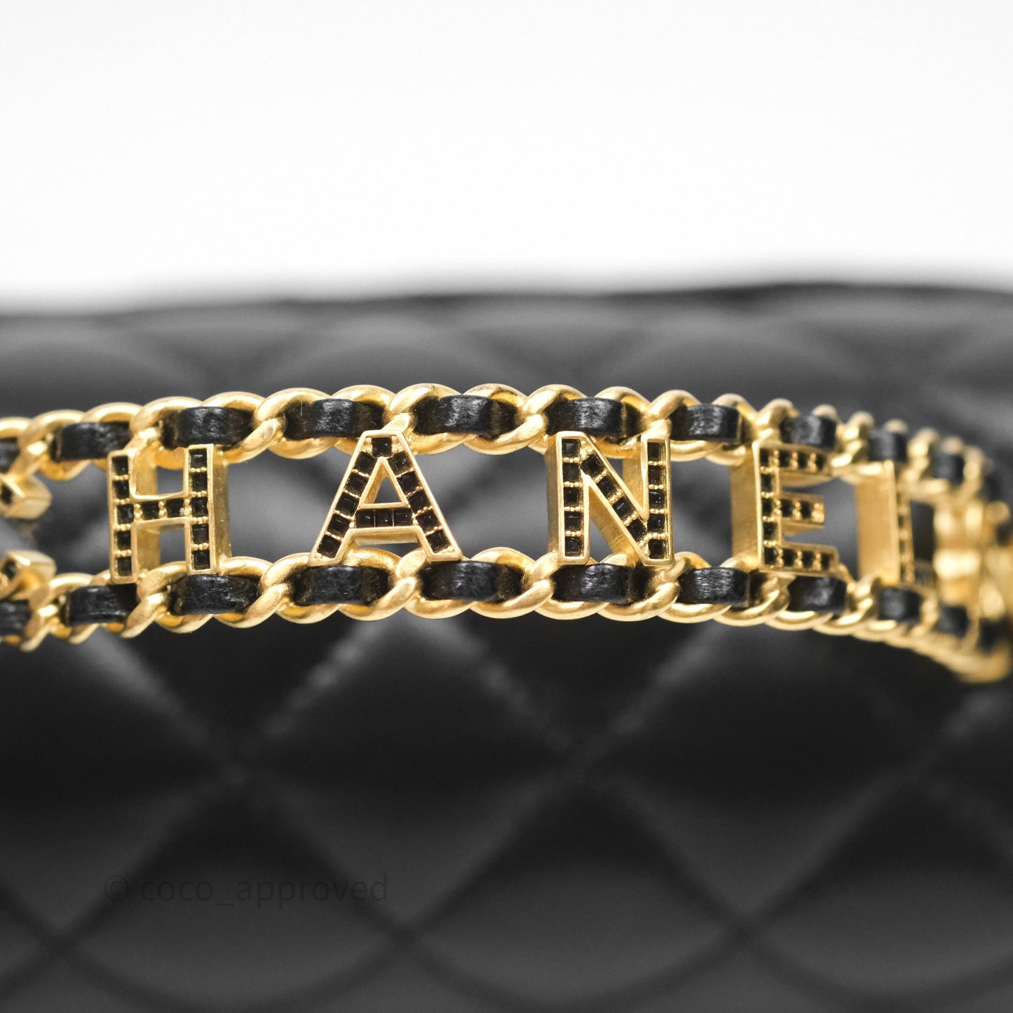 Chanel Logo Top Handle Small Flap Bag Black Lambskin Gold Hardware 24C