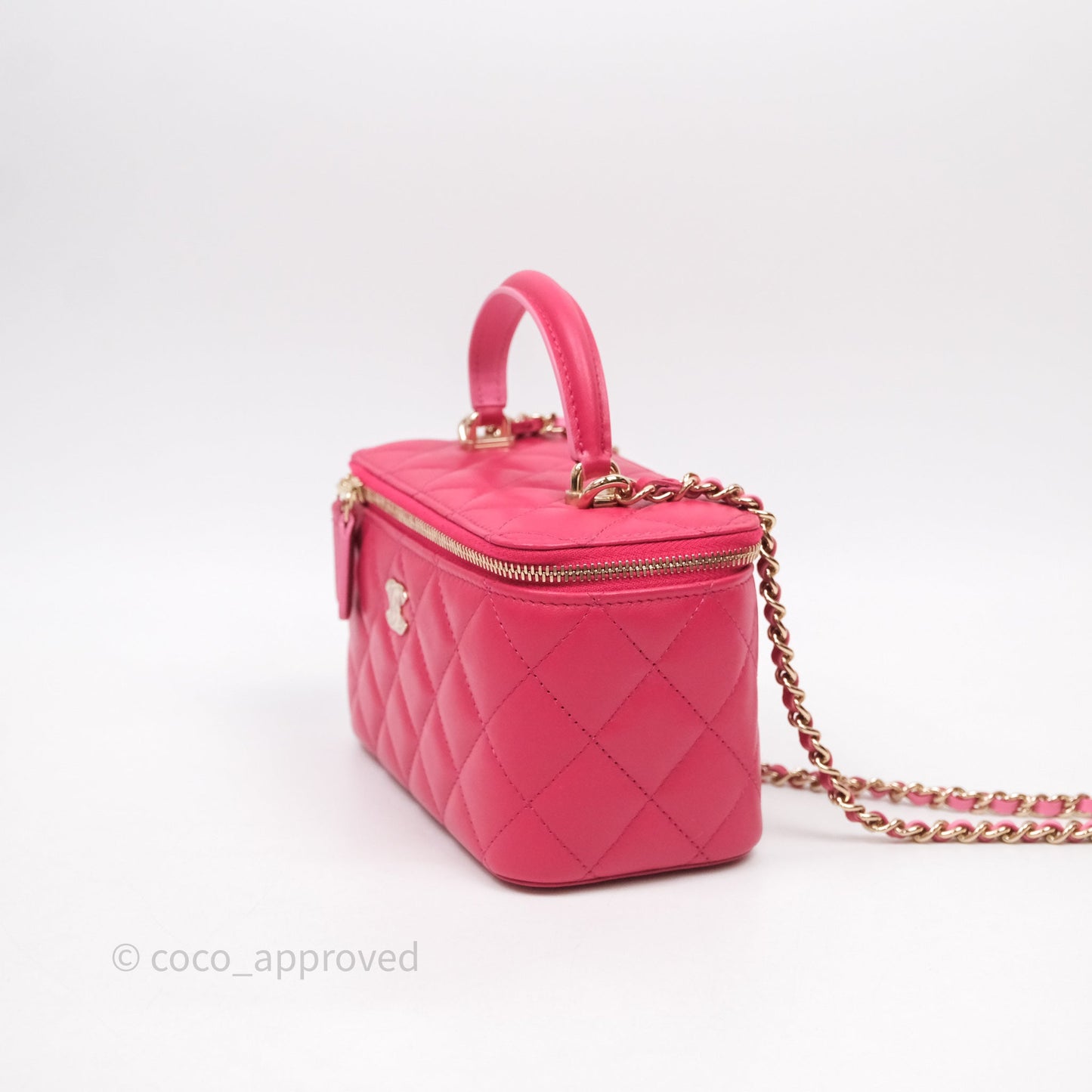 Chanel Vanity Rectangular Top Handle Pink Lambskin Gold Hardware