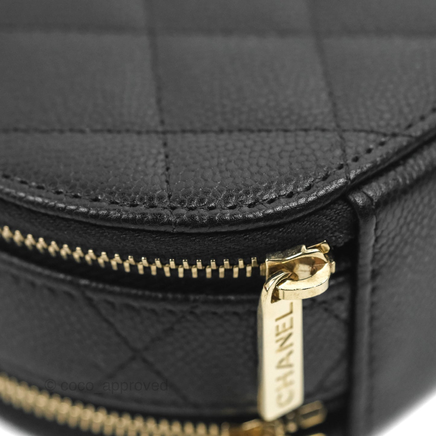 Chanel Mini Round Vanity Bag Handle With Care Black Caviar 22C