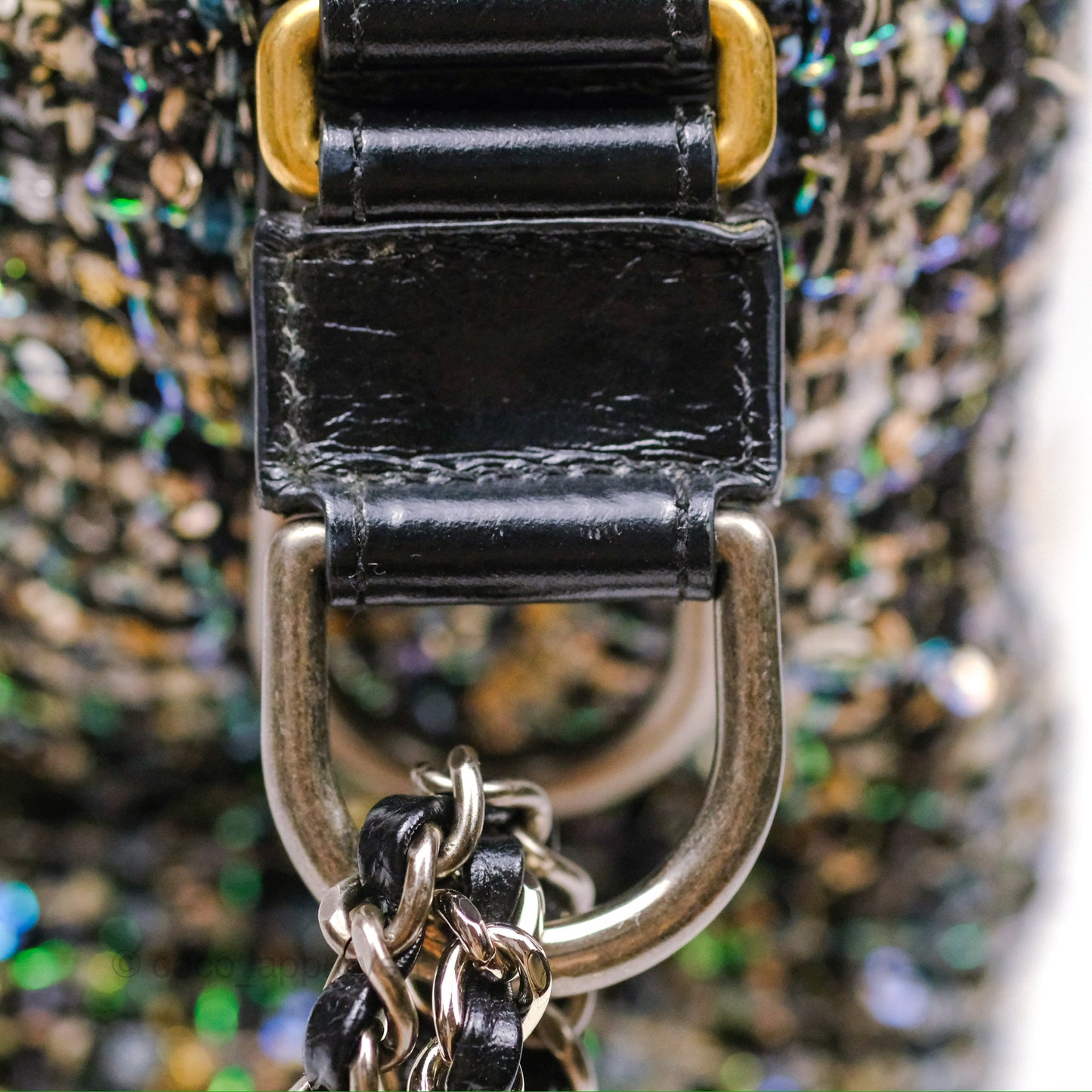 Chanel Large Gabrielle Tweed Green Black Calfskin