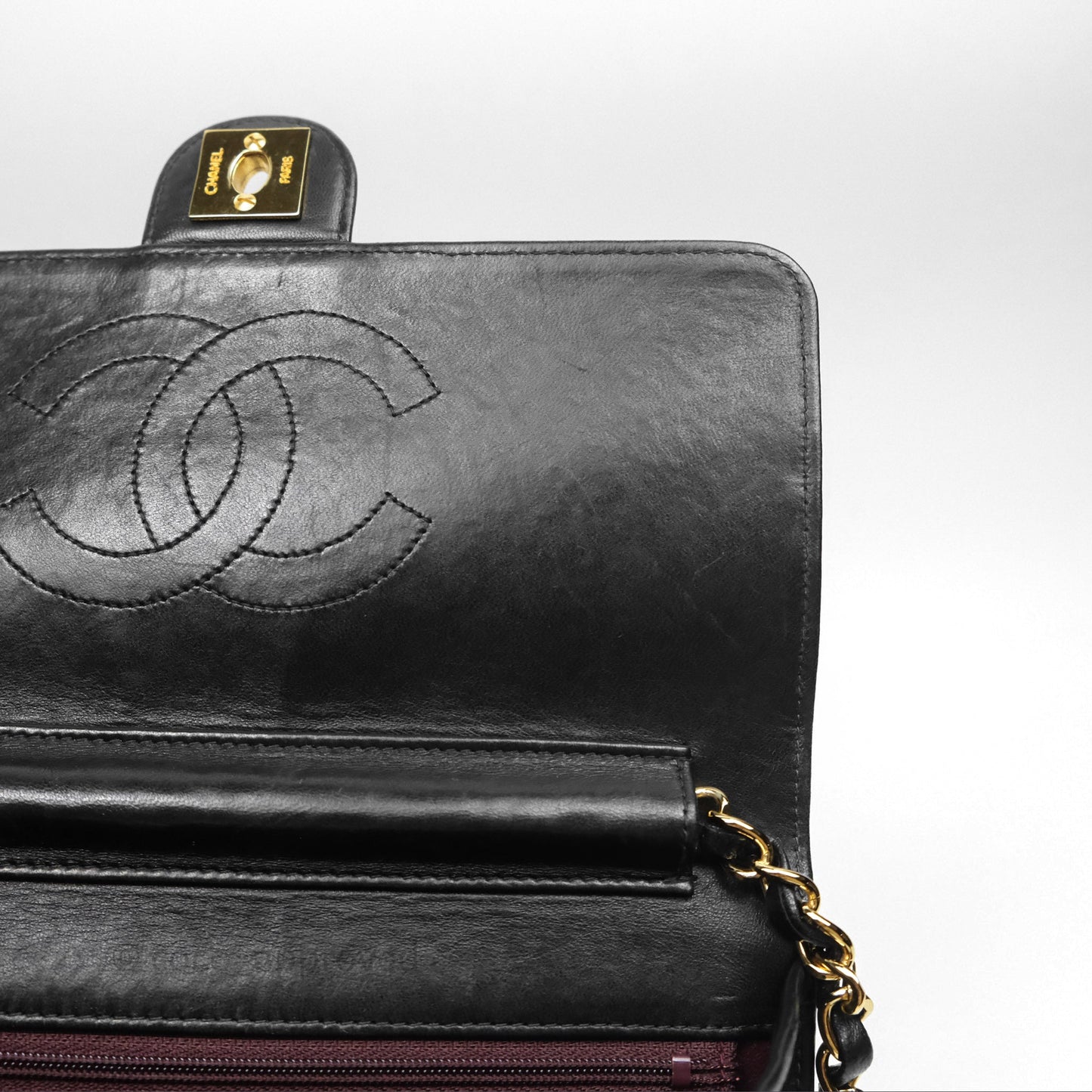 Chanel Vintage Quilted Flap Bag Black Lambskin 24K Gold Hardware
