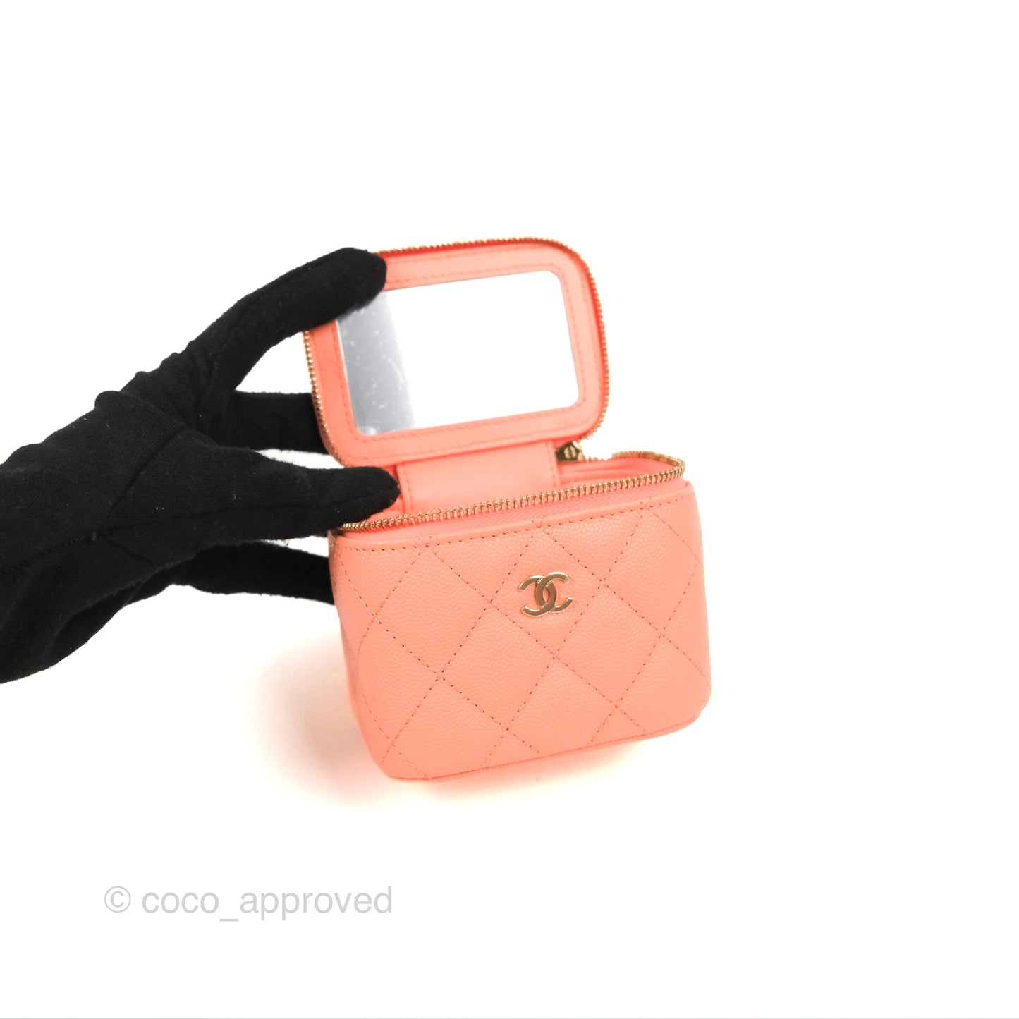 Chanel Mini Vanity With Chain Coral Pink Caviar Gold Hardware