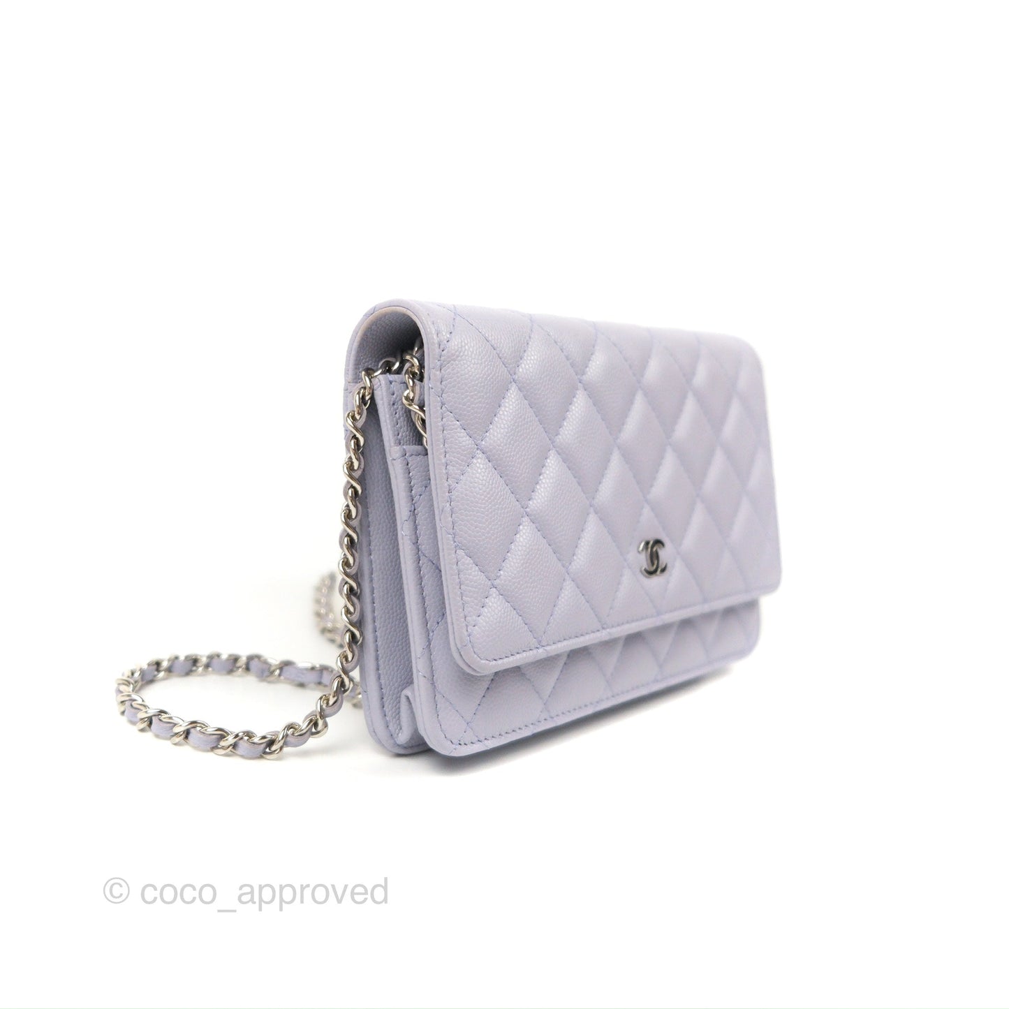 Chanel Quilted Classic Wallet on Chain WOC Lilac Caviar Silver Hardware
