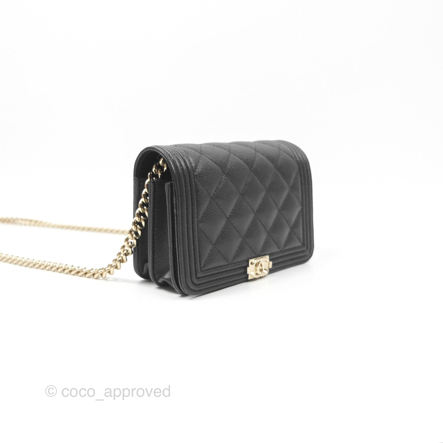 Chanel Mini Boy Quilted Wallet on Chain WOC Black Caviar Gold Hardware