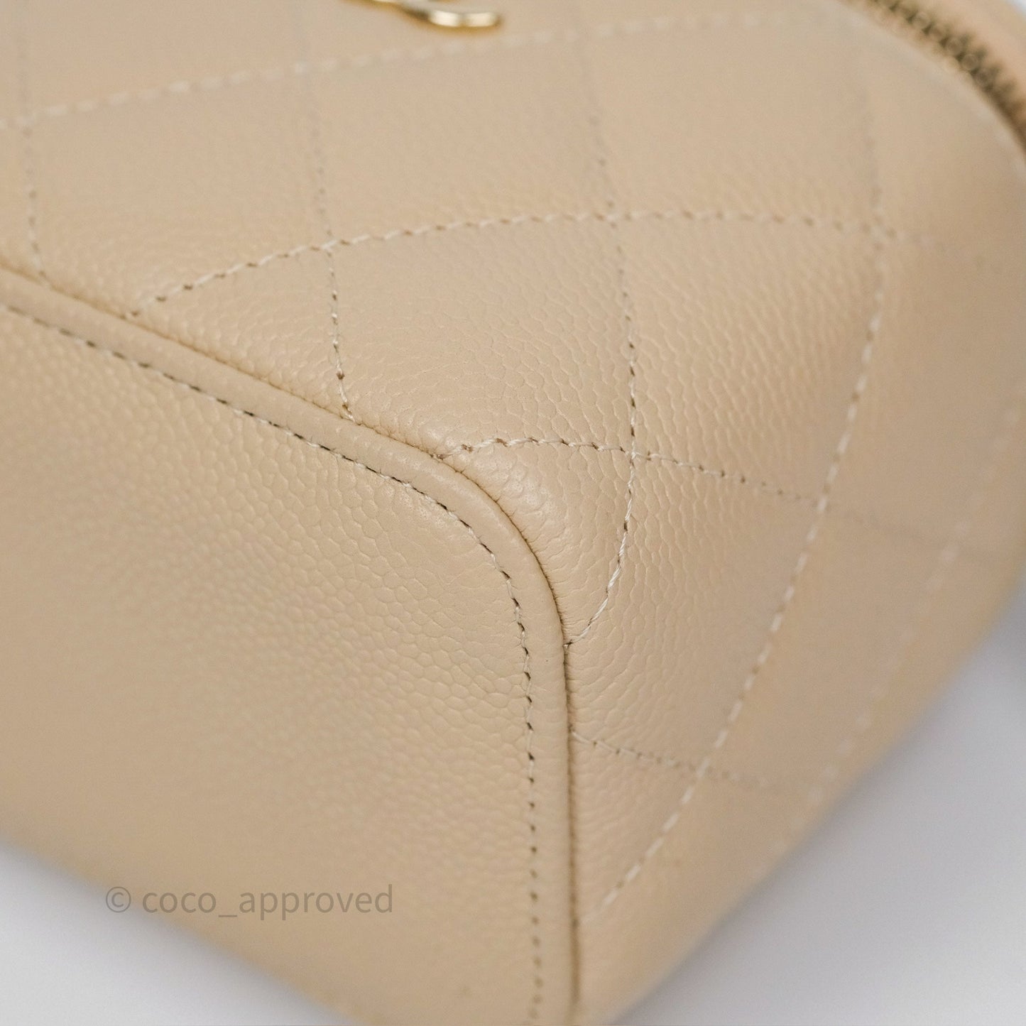 Chanel Mini Vanity With CC Chain Beige Caviar Gold Hardware