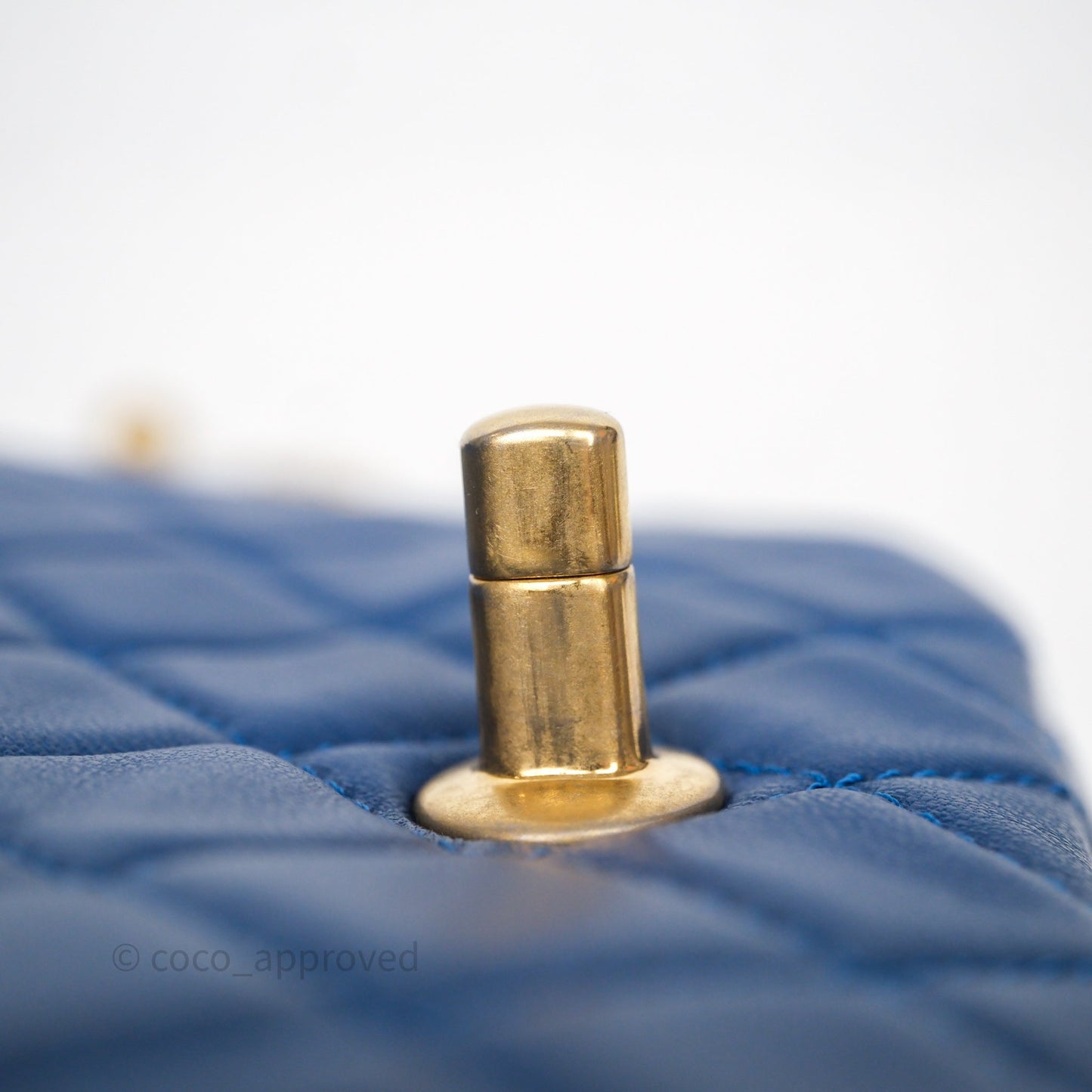 Chanel Pearl Crush Mini Square Quilted Blue Lambskin Aged Gold Hardware
