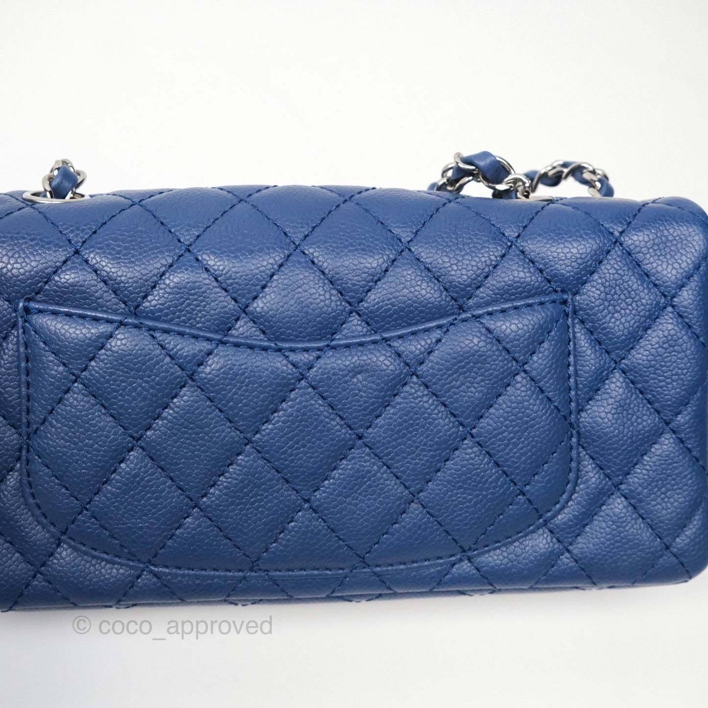 Chanel Quilted East West Flap Bag Blue Caviar Silver Hardware