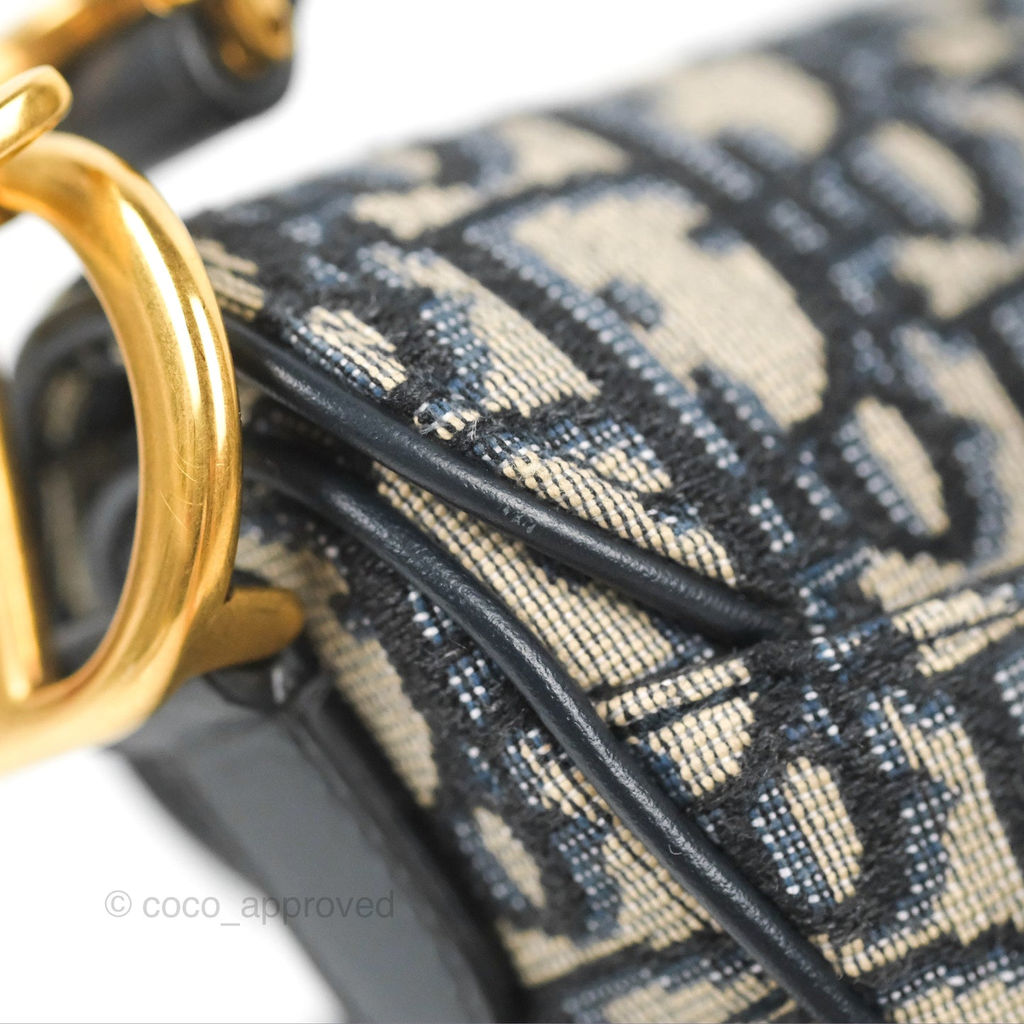 Christian Dior Mini Saddle Bag Blue Oblique Jacquard Gold Hardware