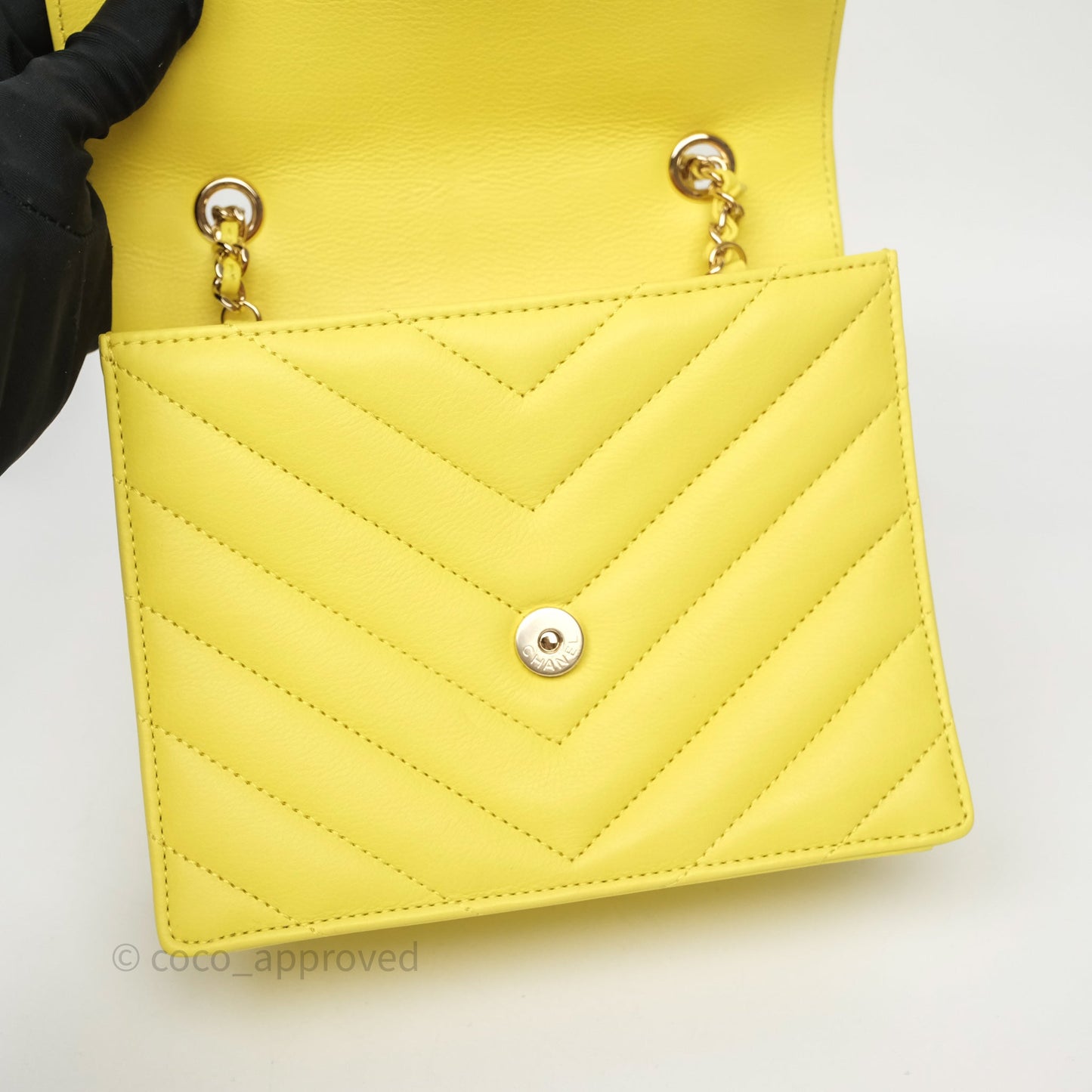 Chanel Chevron Square Envelope Flap Bag Yellow Calfskin Gold Hardware 19C