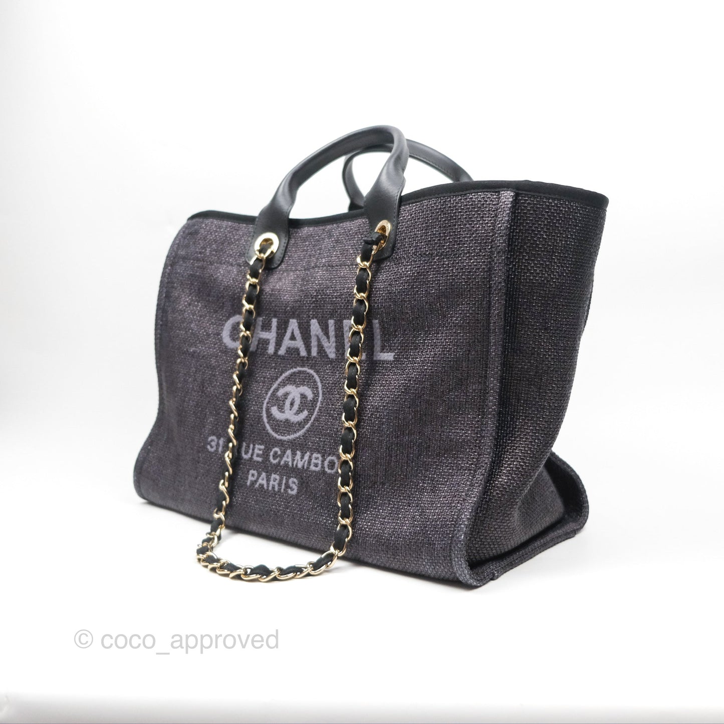 Chanel Large Deauville Black Raffia Gold Hardware