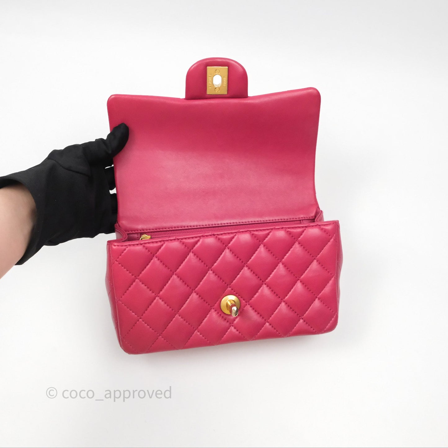 Chanel Top Handle Mini Rectangular Flap Red Lambskin Aged Gold Hardware