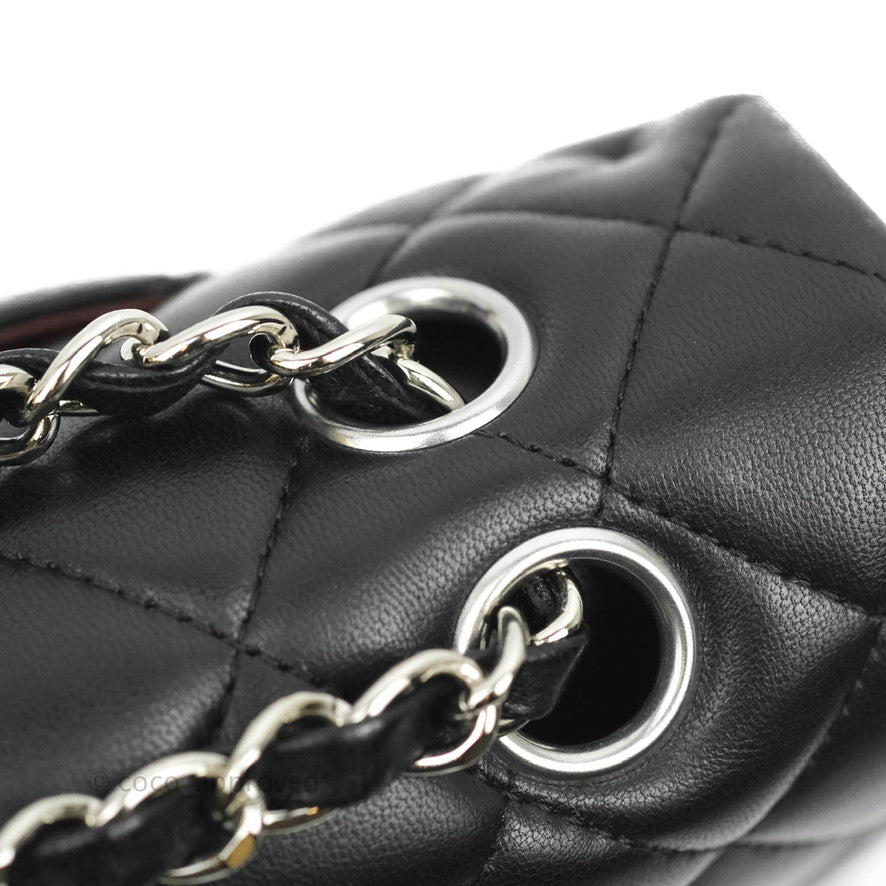 Chanel Classic M/L Medium Double Flap Black Lambskin Silver Hardware