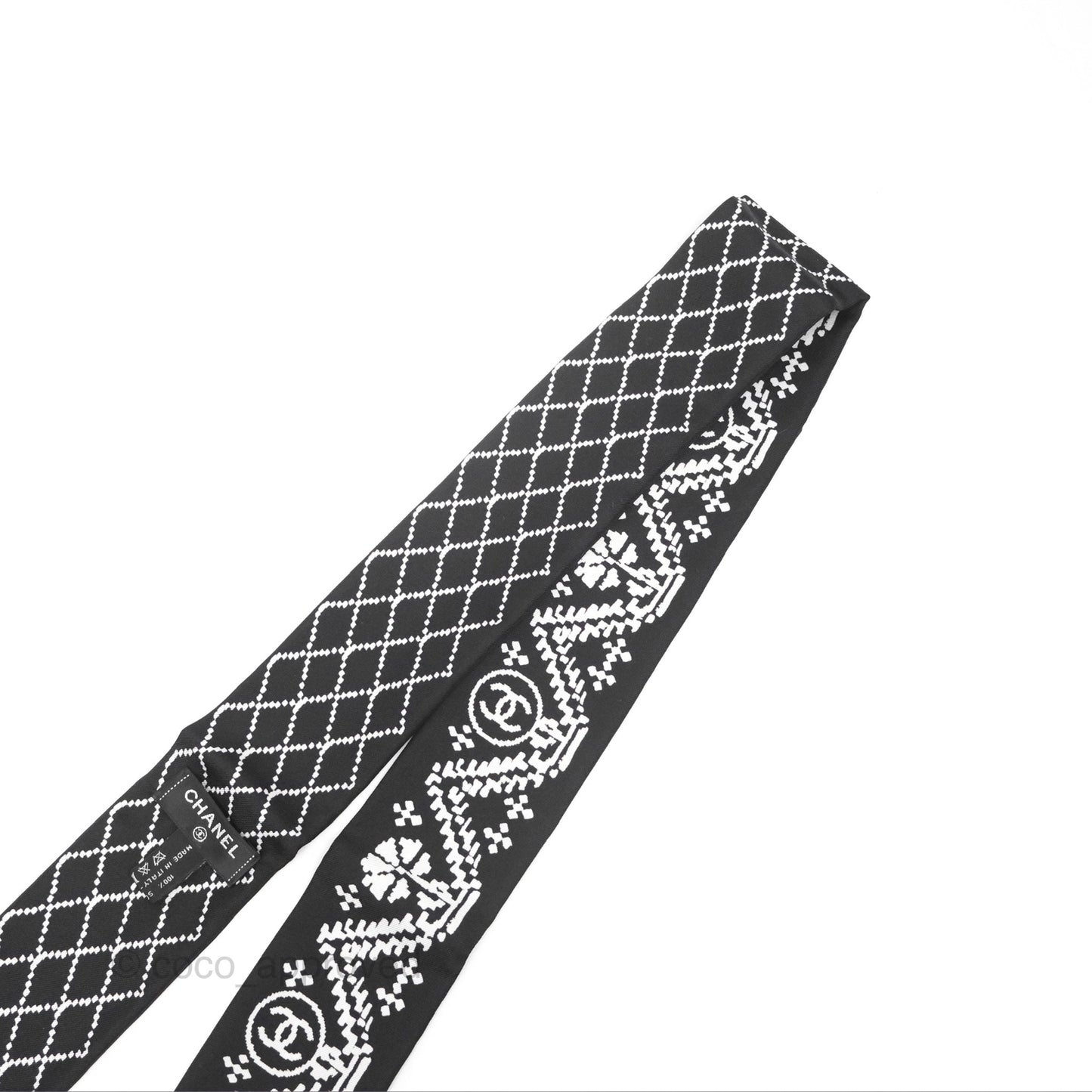 Chanel Silk Logo Slim Bandeau Twilly Black White