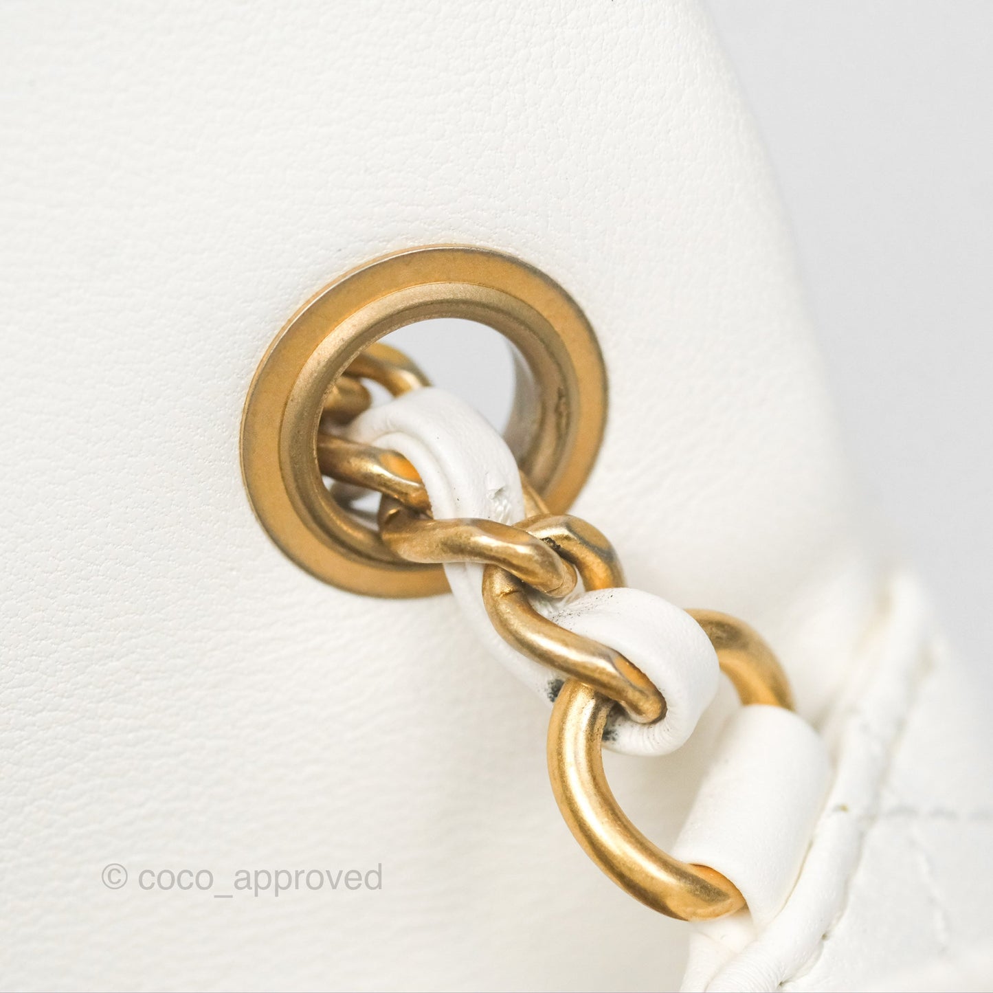 Chanel Mini Rectangular Pearl Crush Quilted White Lambskin Aged Gold Hardware
