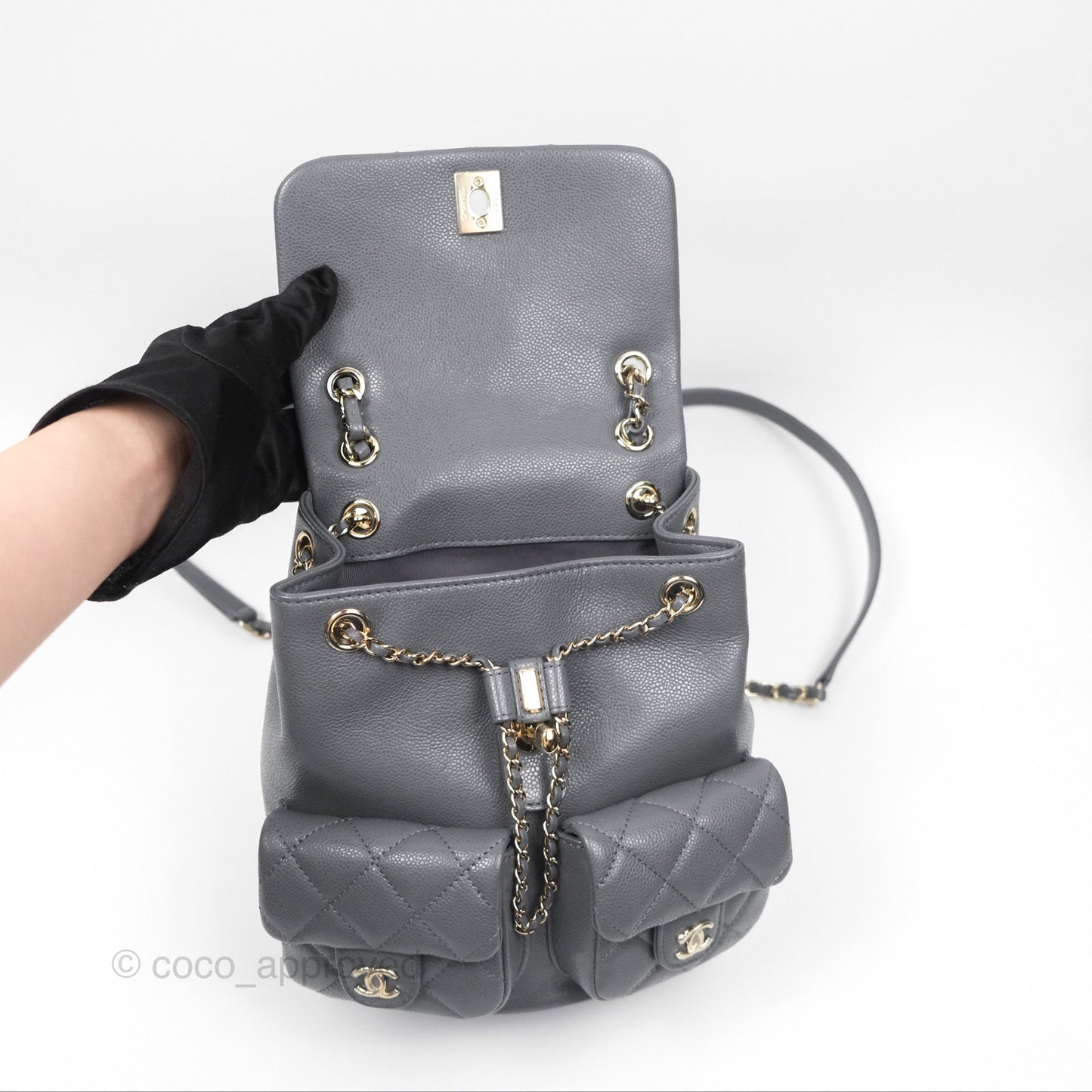 Chanel Duma Backpack Medium Grey Caviar Gold Hardware
