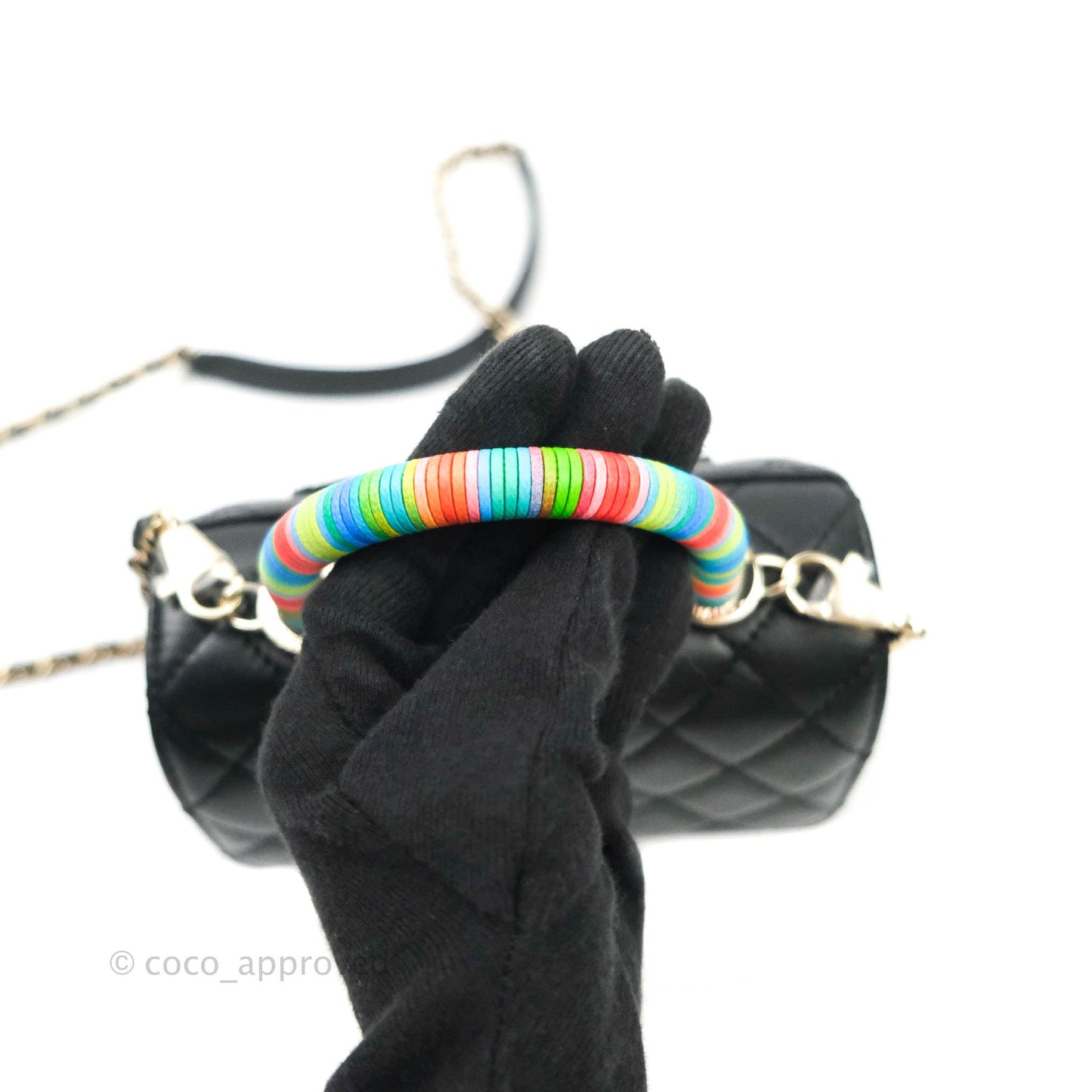 Chanel Quilted Extra Mini Rainbow Coco Handle Bag Lambskin Black Gold Hardware