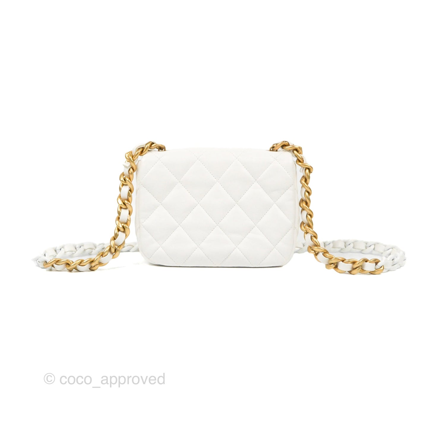 Chanel Small Flap Bag White Lambskin Aged Gold and Lacquered Metal 22S